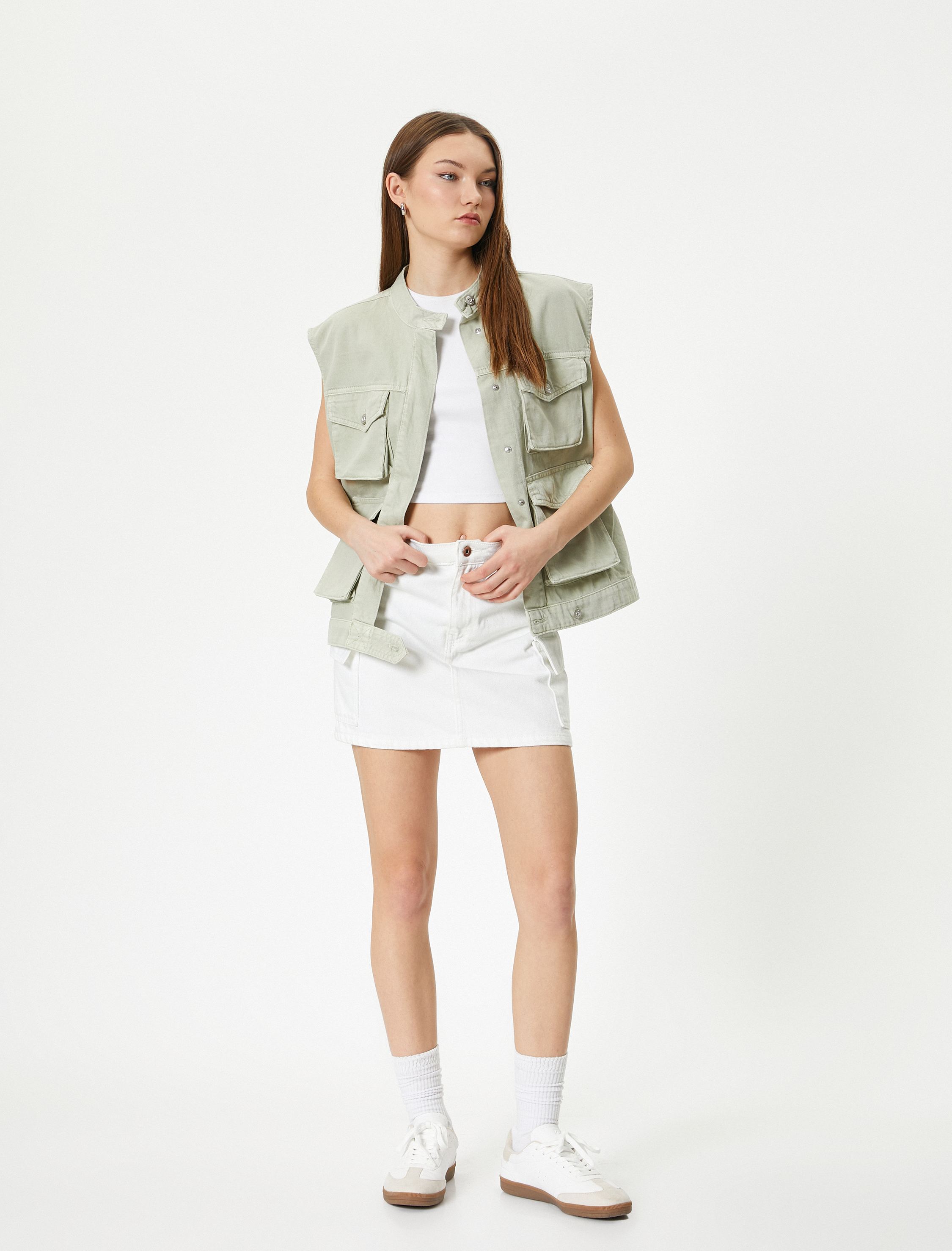   Oversize Kot Yelek 4 Kapaklı Kargo Cepli Dik Yaka