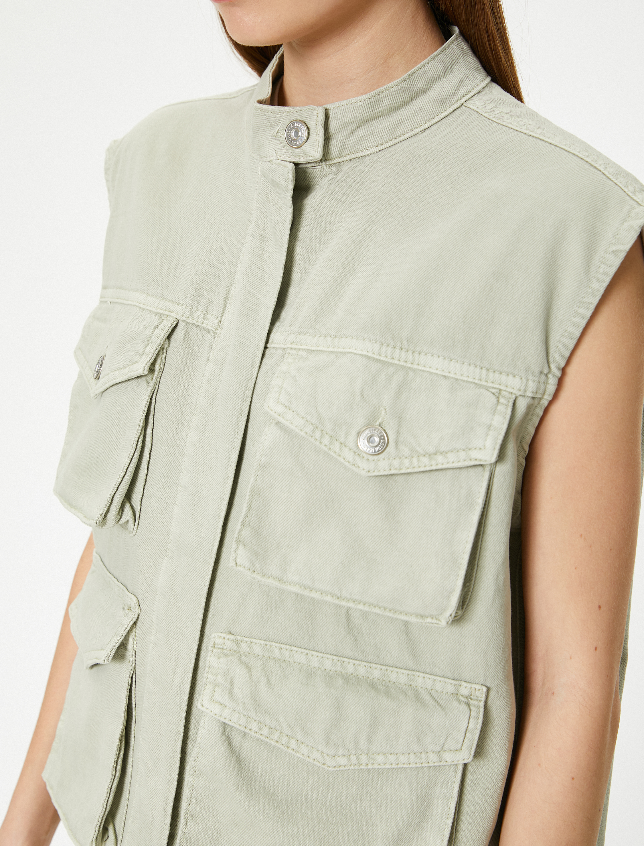   Oversize Kot Yelek 4 Kapaklı Kargo Cepli Dik Yaka