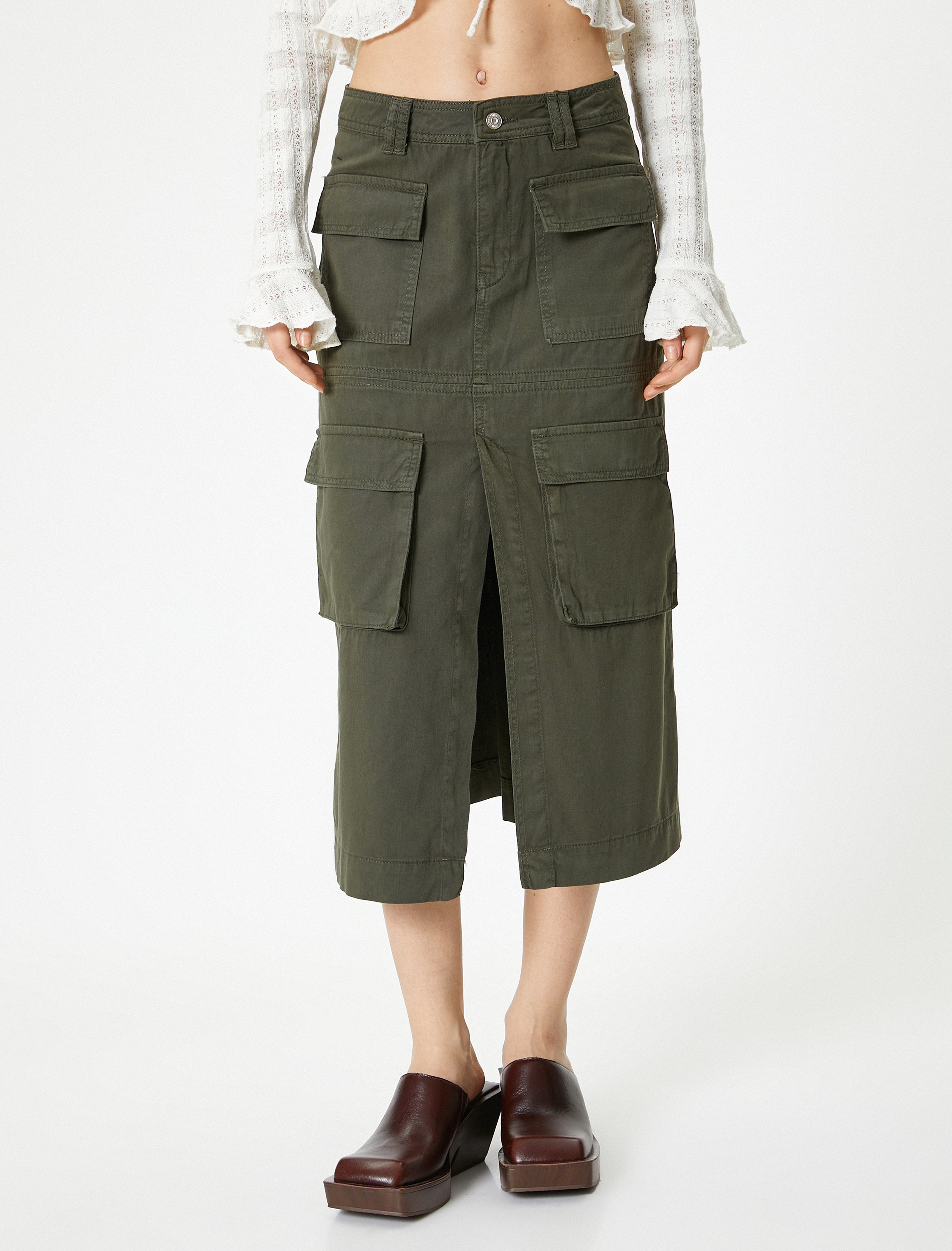 Kargo Midi Kot Etek Önden Yırtmaçlı Rahat Kalıp