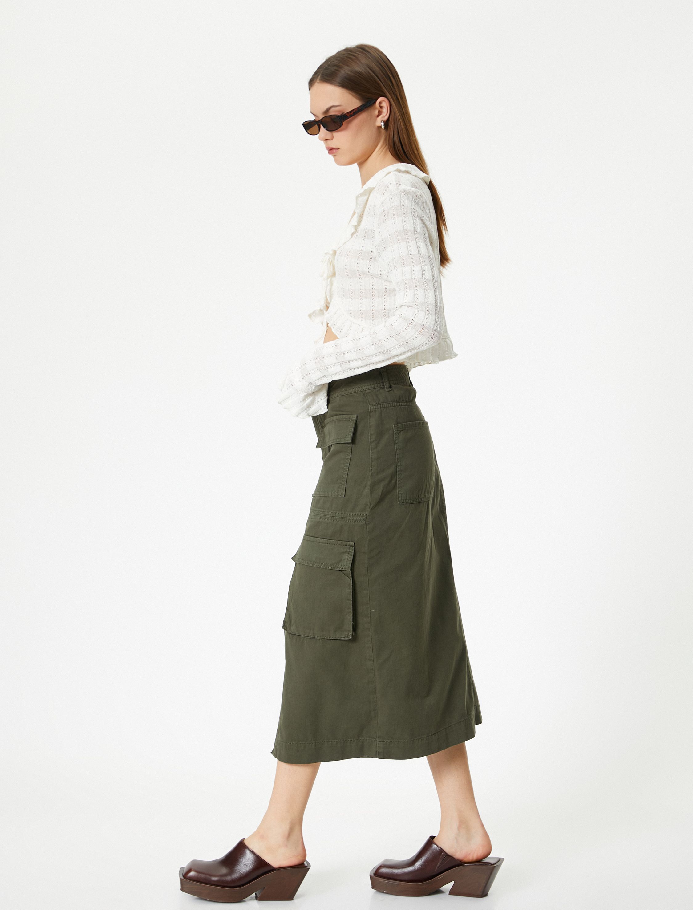 Kargo Midi Kot Etek Önden Yırtmaçlı Rahat Kalıp