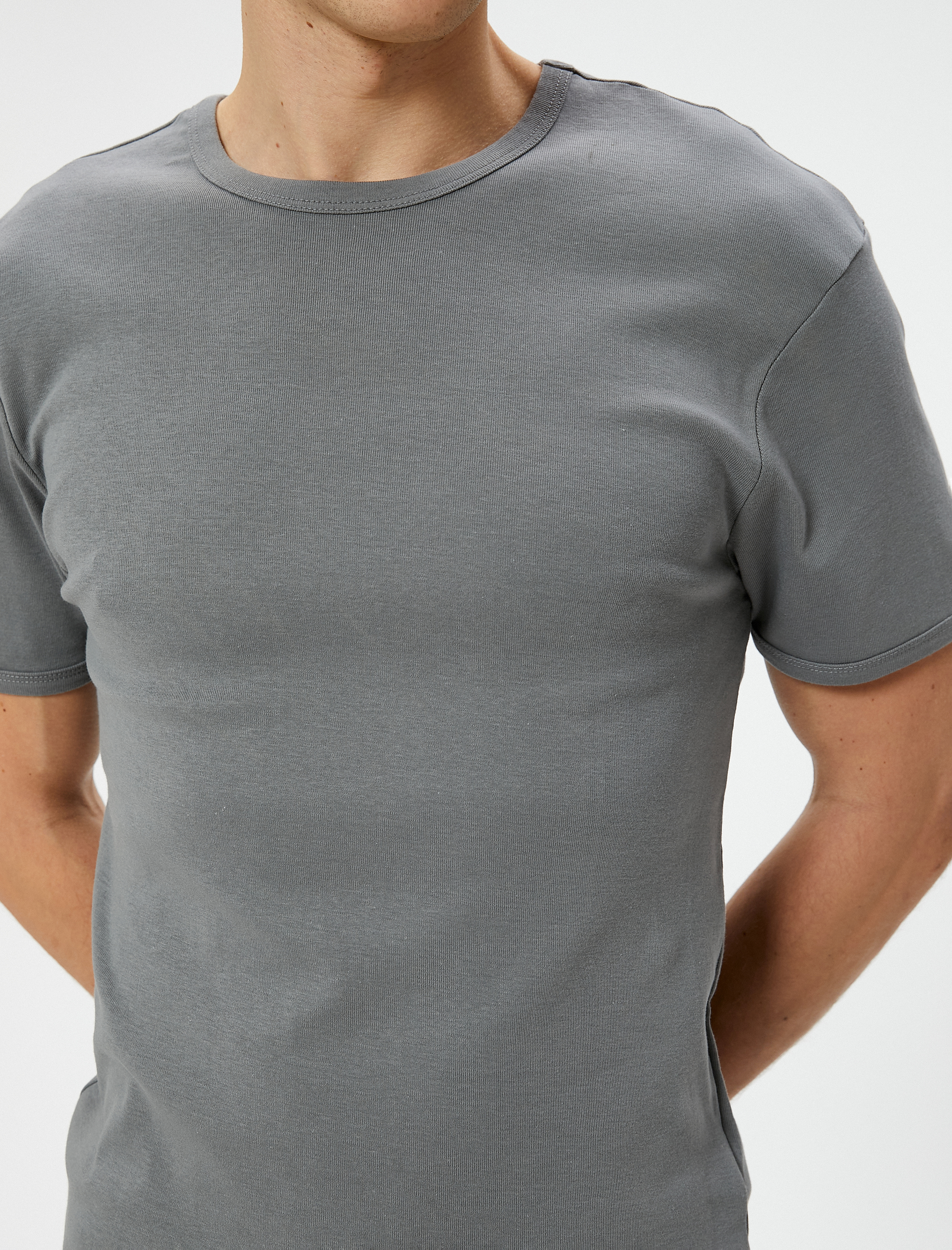 Basic Tişört Slim Fit Bisiklet Yaka Kısa Kollu Pamuklu
