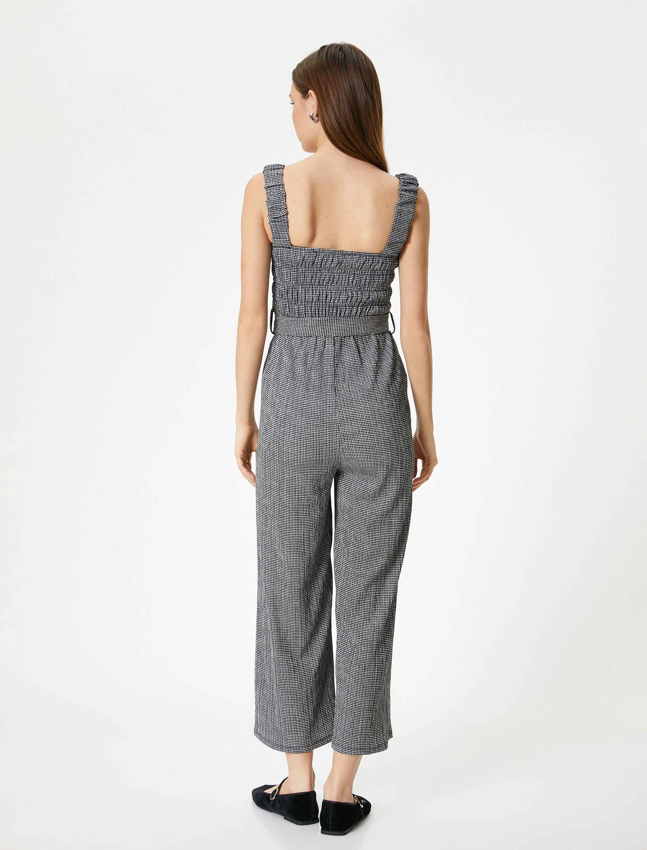   Tulum Kalın Askılı Kuşak Detaylı Kısa Düz Geniş Paça Rahat Kalıp Gipeli Bürümcük