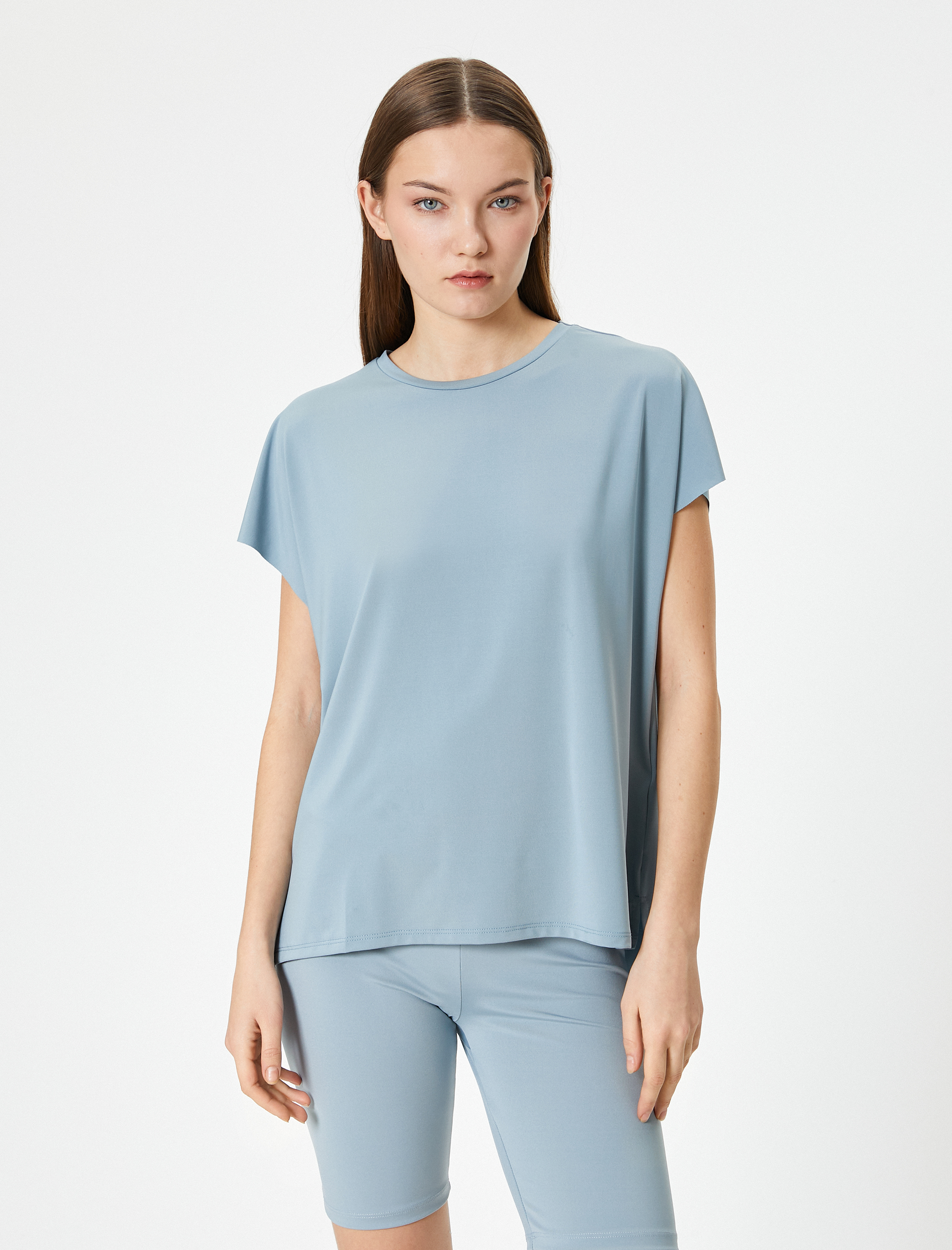   Rahat Kalıp Basic Spor Uzun Tişört Kısa Kollu Bisiklet Yaka