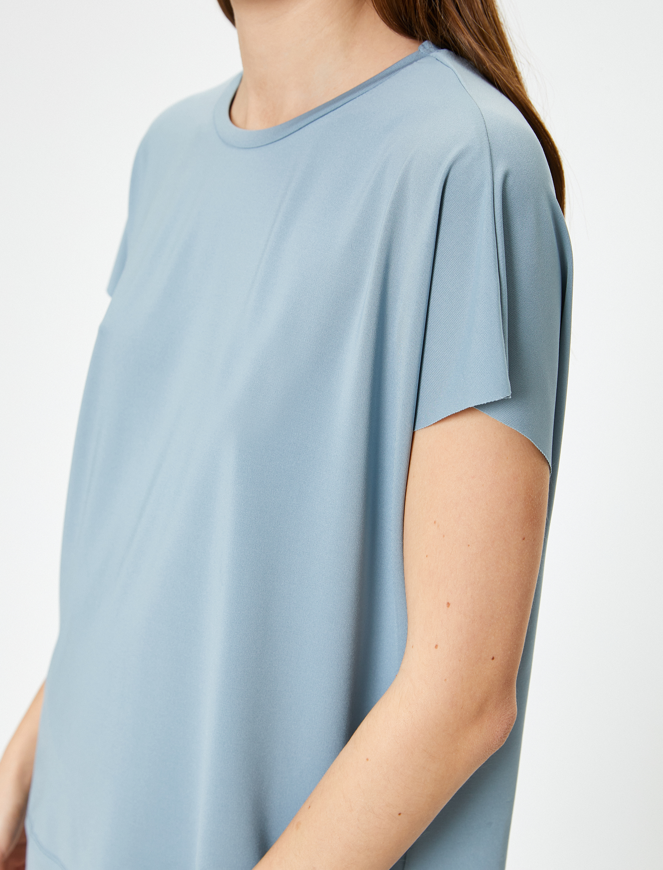   Rahat Kalıp Basic Spor Uzun Tişört Kısa Kollu Bisiklet Yaka