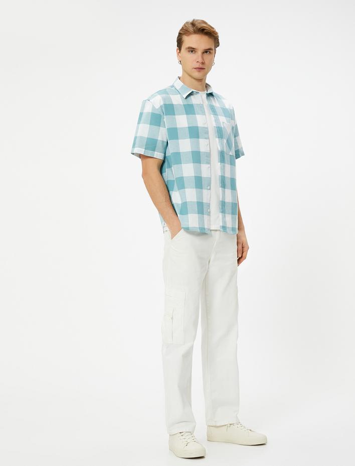  Ekoseli Gömlek Kısa Kollu Cep Detaylı Klasik Yaka Poplin Regular Fit