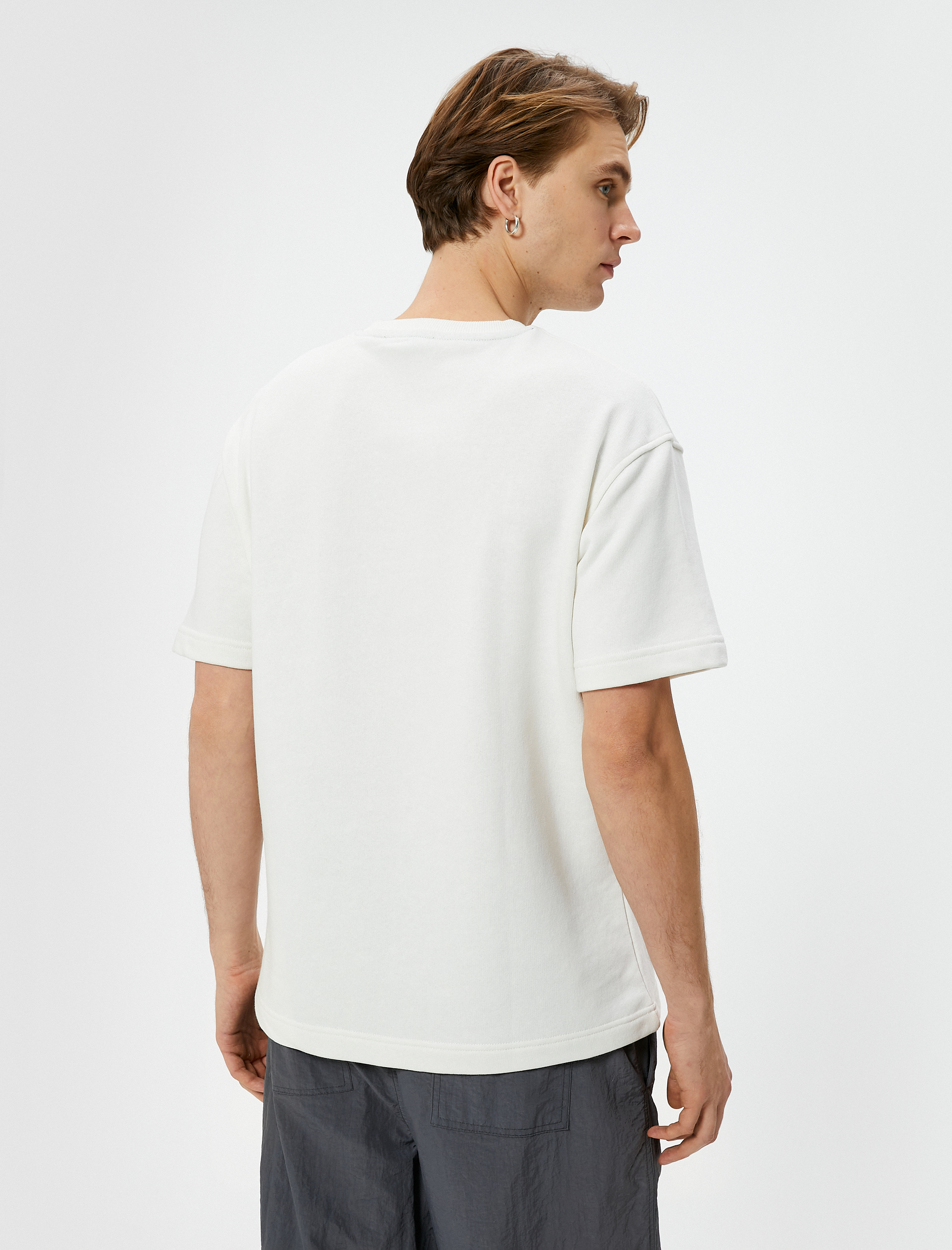   Oversize Tişört Slogan Baskılı Kısa Kollu Bisiklet Yaka