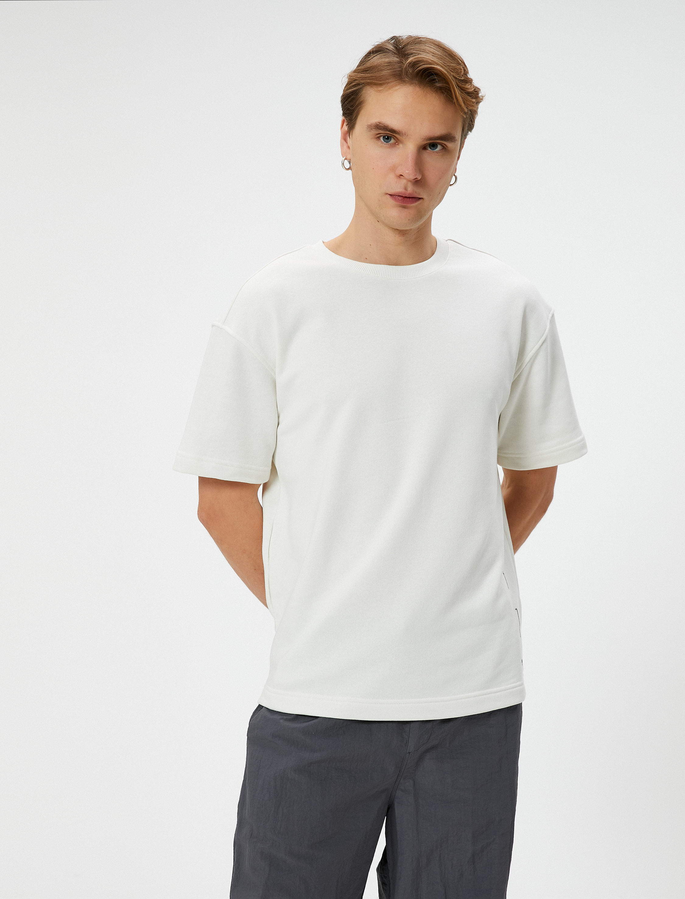   Oversize Tişört Slogan Baskılı Kısa Kollu Bisiklet Yaka