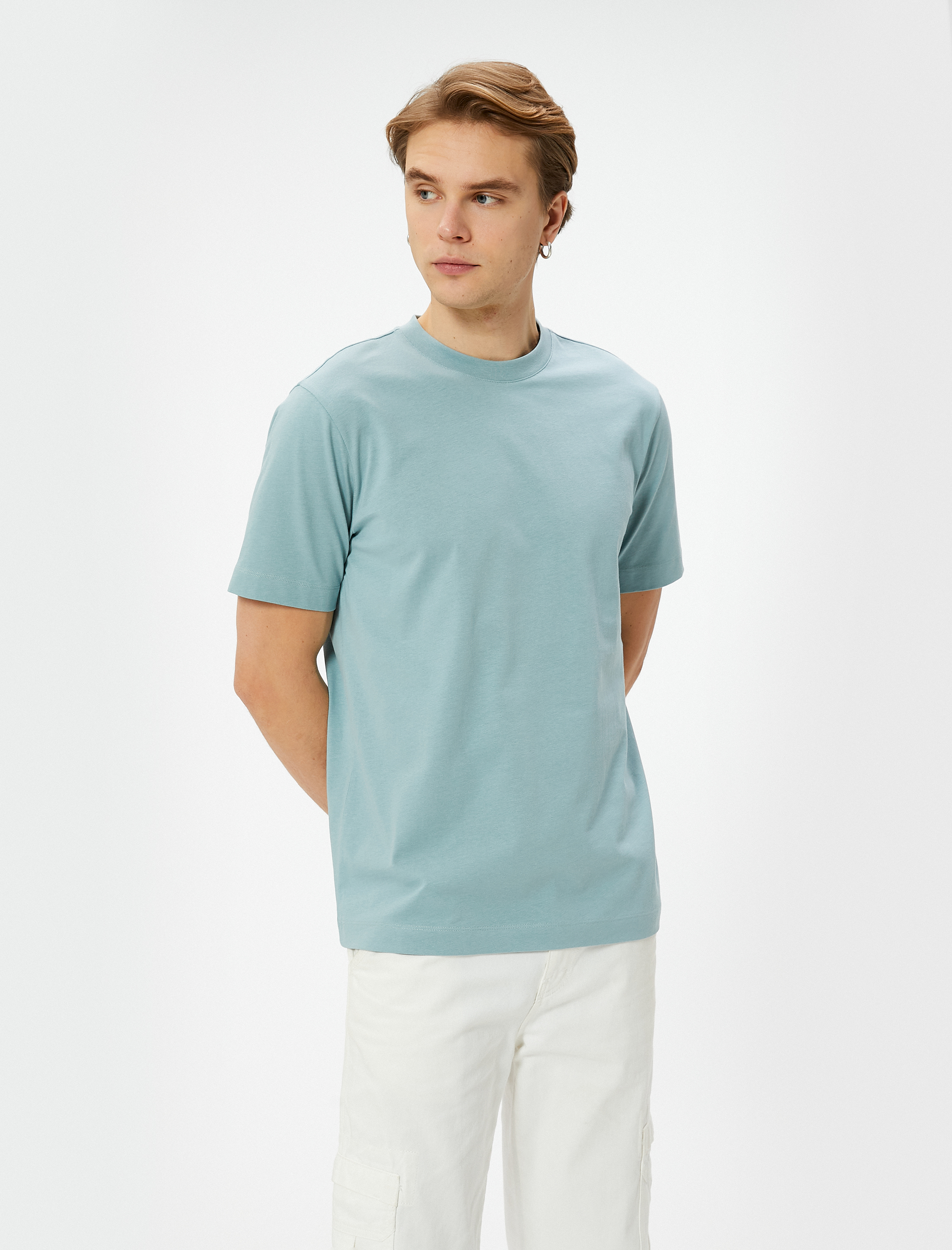   Basic Tişört Bisiklet Yaka Kısa Kollu Pamuklu