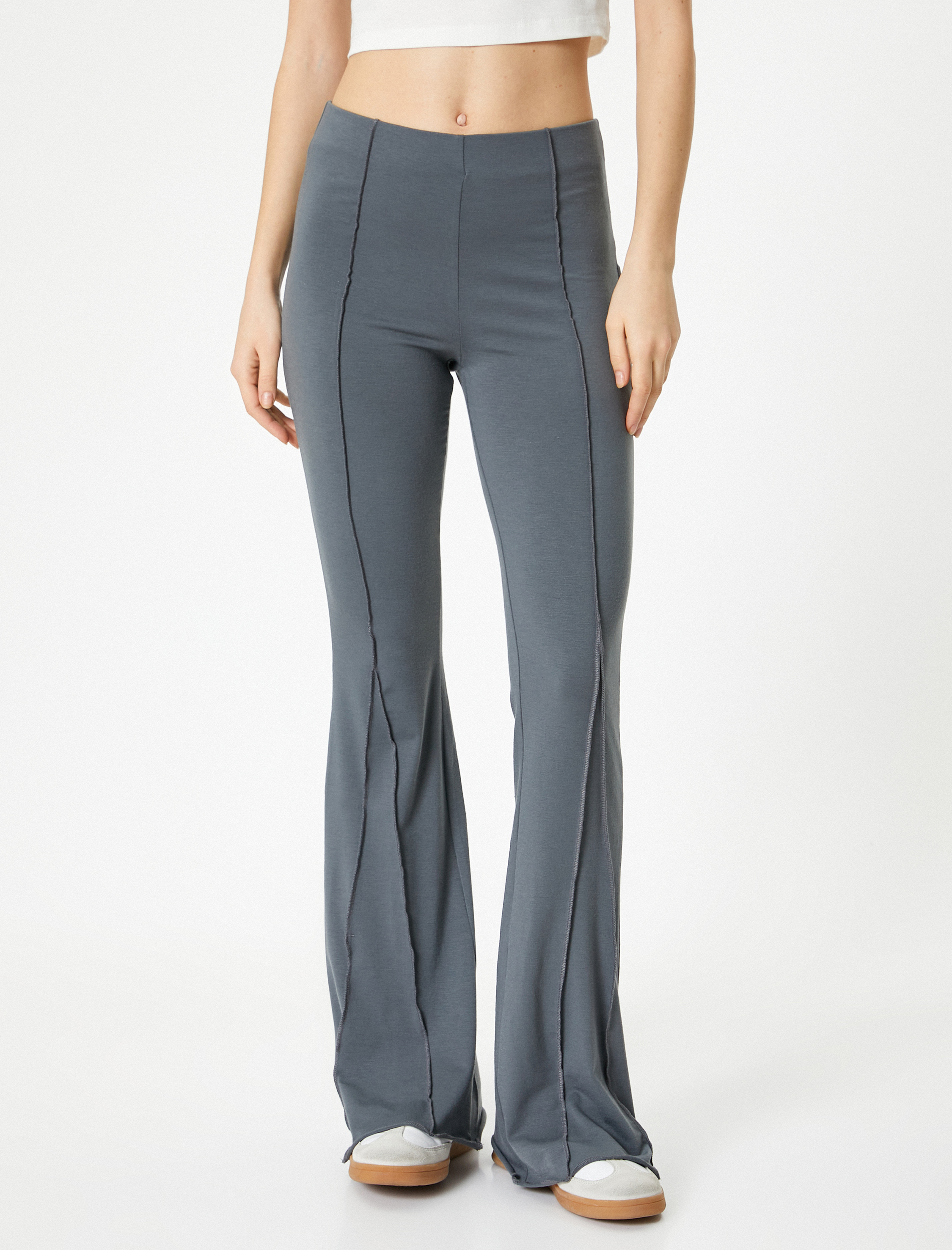   İspanyol Paça Pantolon Nervürlü Standart Bel Slim Fit Viskon Kumaş Karışımlı