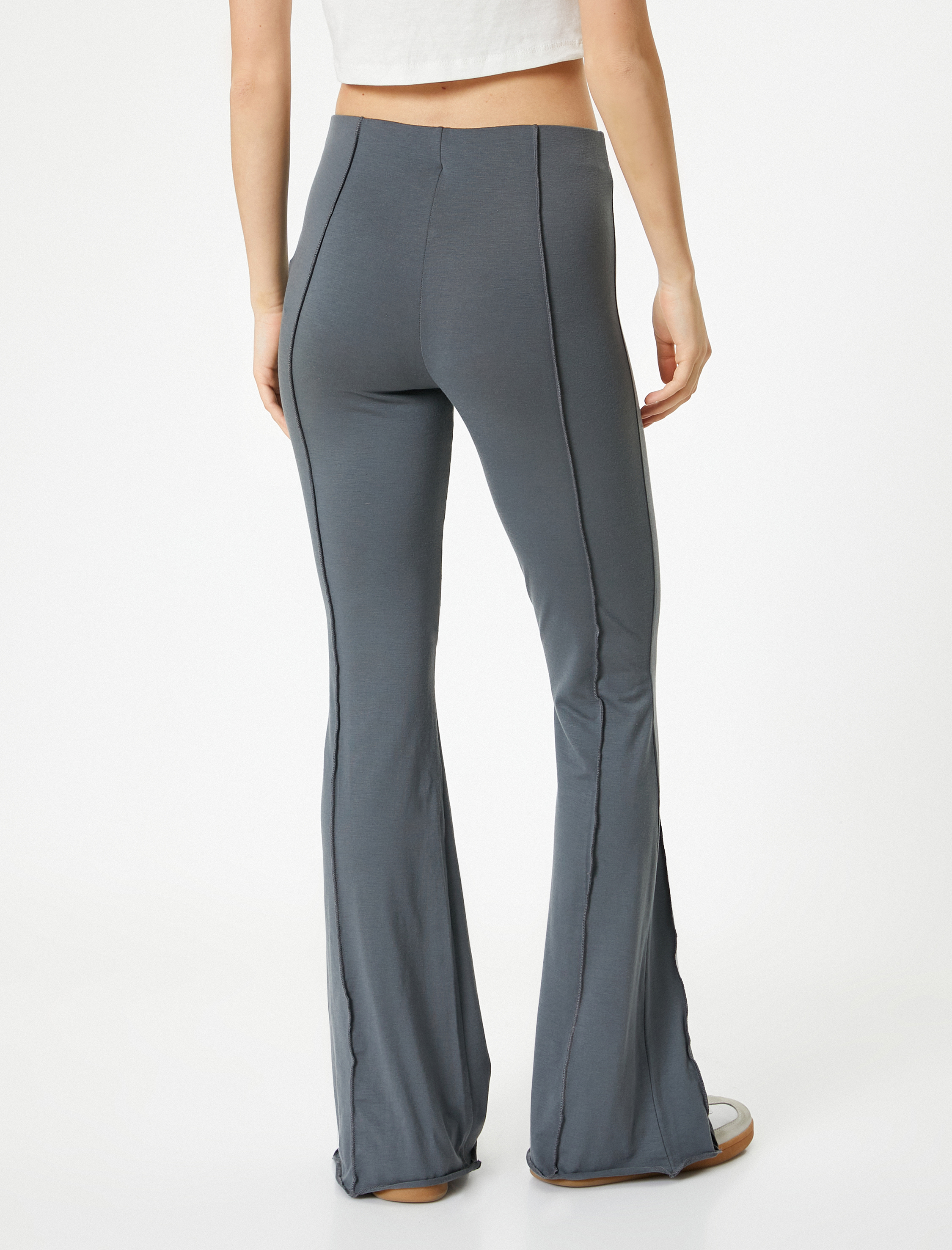   İspanyol Paça Pantolon Nervürlü Standart Bel Slim Fit Viskon Kumaş Karışımlı