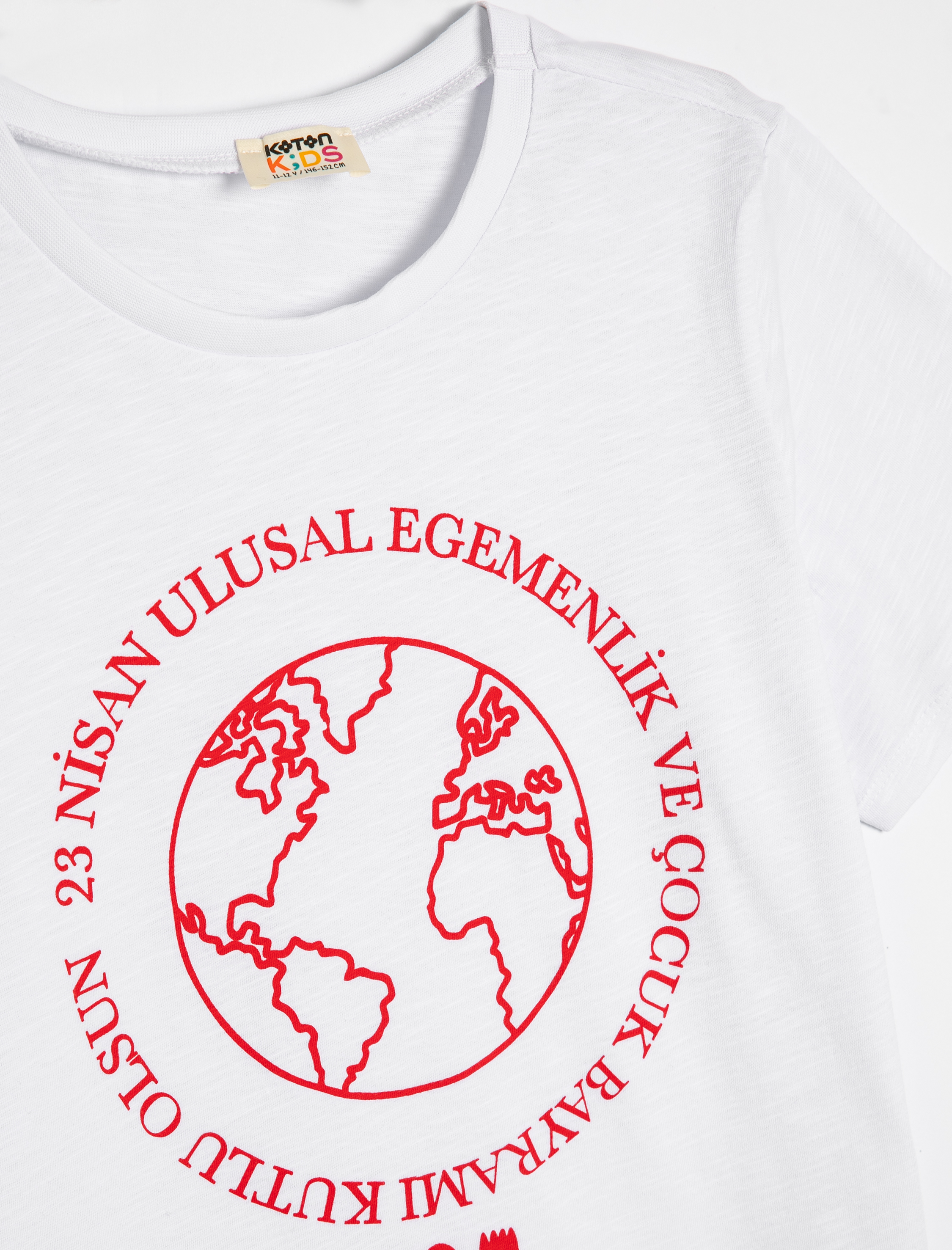  Erkek Çocuk 23 Nisan Baskılı Tişört Bisiklet Yaka Kısa Kollu Pamuklu