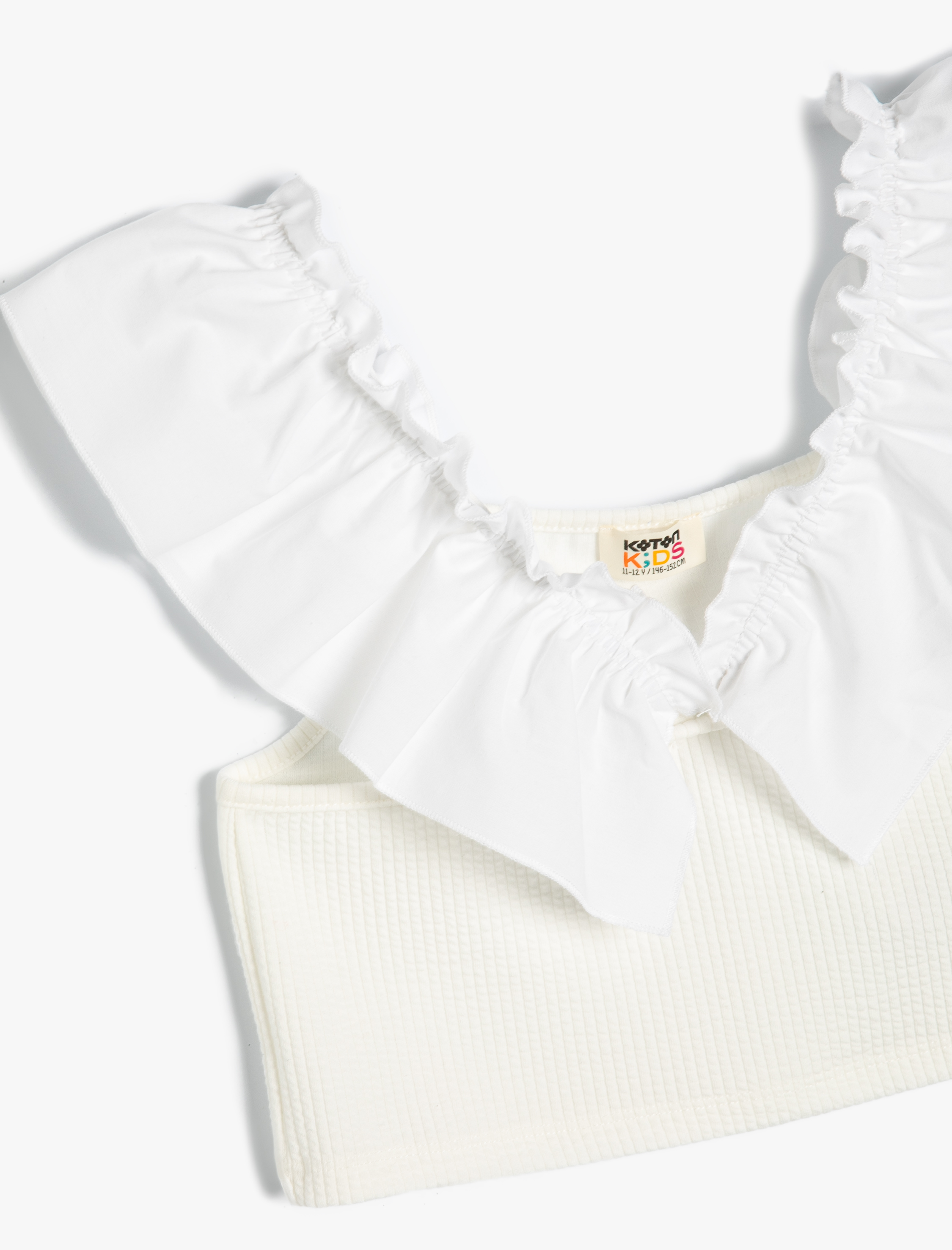  Kız Çocuk Crop Atlet Kolsuz Fırfırlı V Yaka