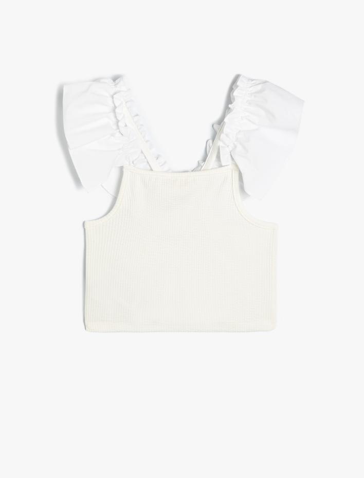 Kız Çocuk Crop Atlet Kolsuz Fırfırlı V Yaka