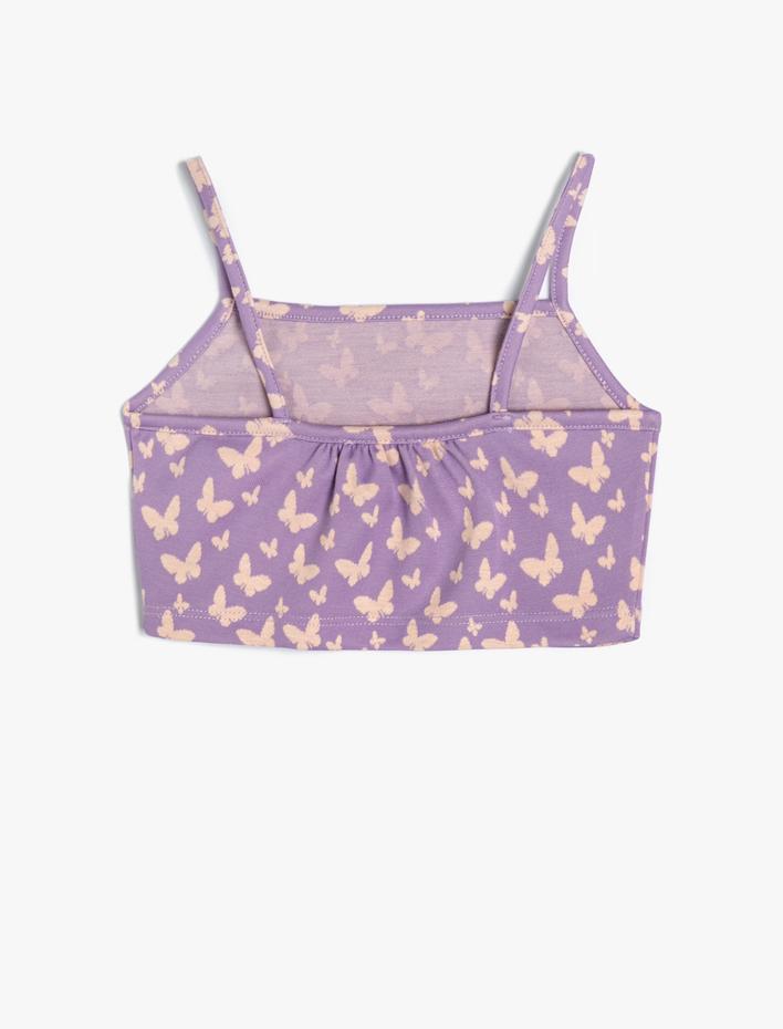 Kız Çocuk Crop Atlet  Kelebek Desenli İnce Askılı
