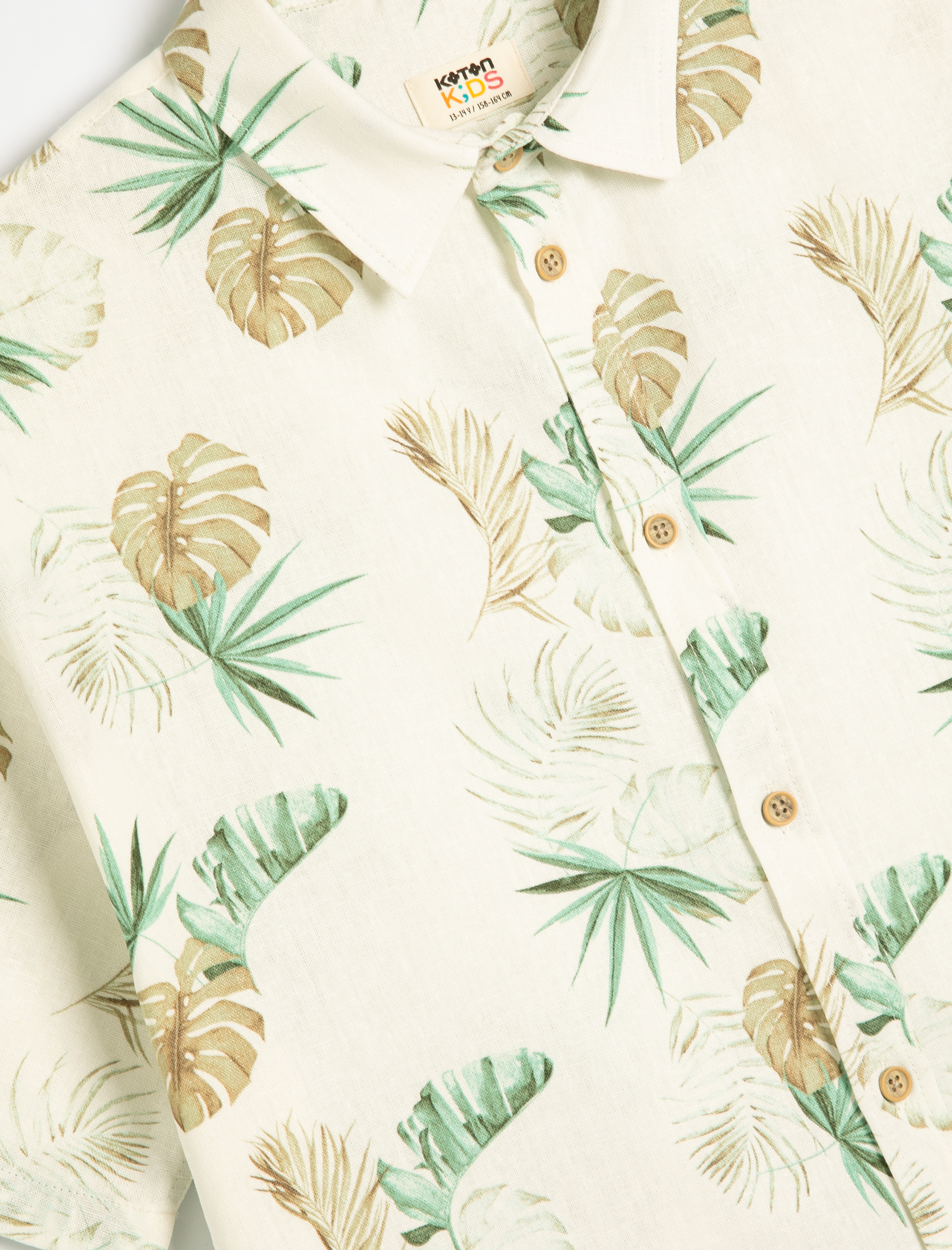  Erkek Çocuk Gömlek Yaprak Desenli Kısa Kollu Cepli