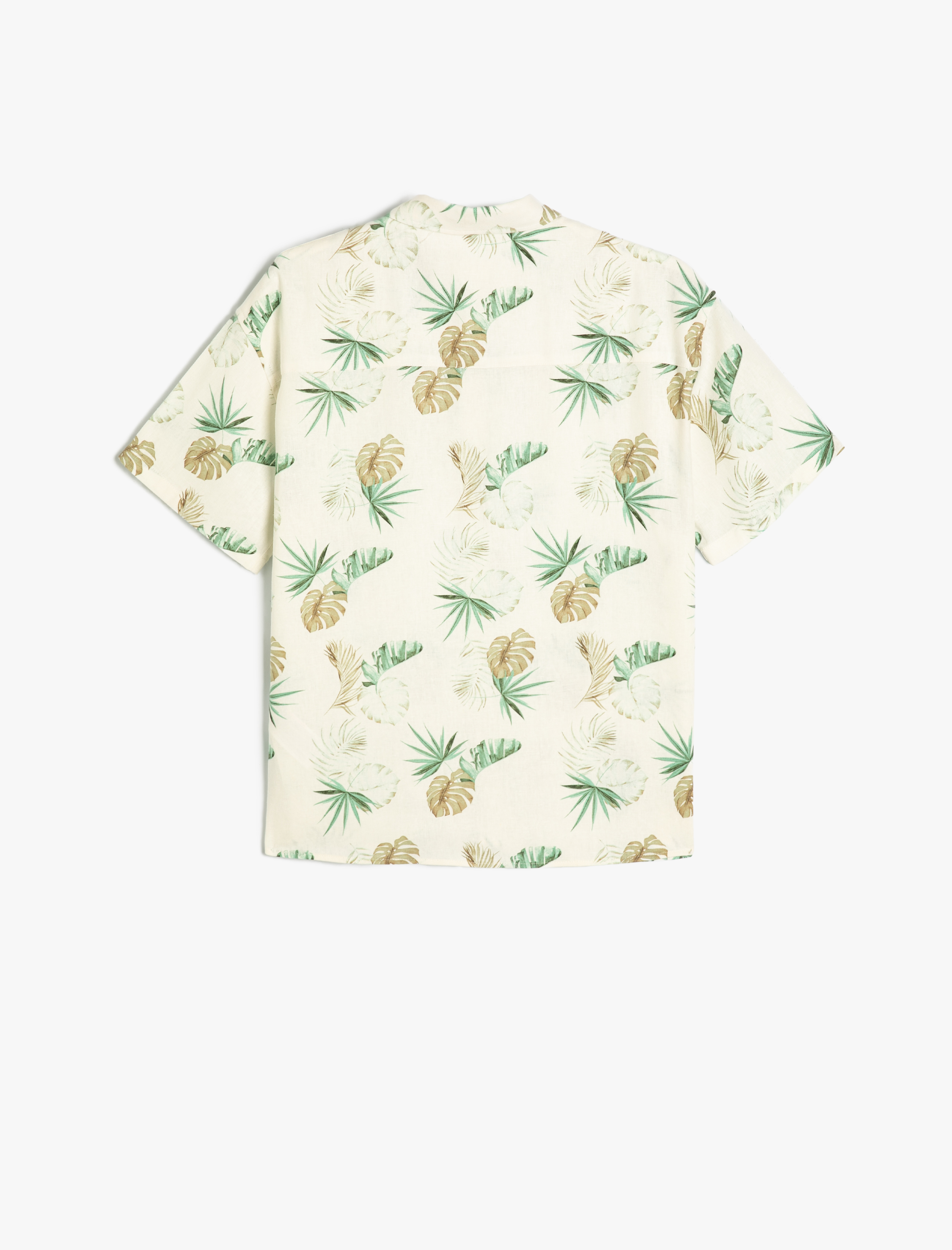  Erkek Çocuk Gömlek Yaprak Desenli Kısa Kollu Cepli