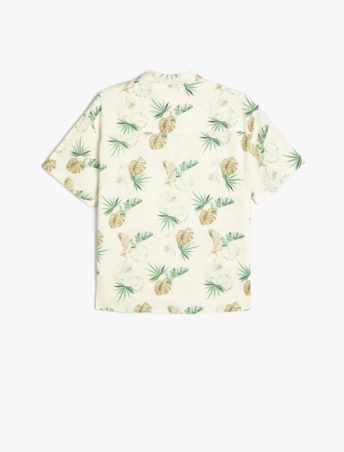 Erkek Çocuk Gömlek Yaprak Desenli Kısa Kollu Cepli