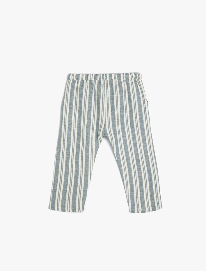 Erkek Bebek Keten Pantolon Beli Bağlamalı Cepli