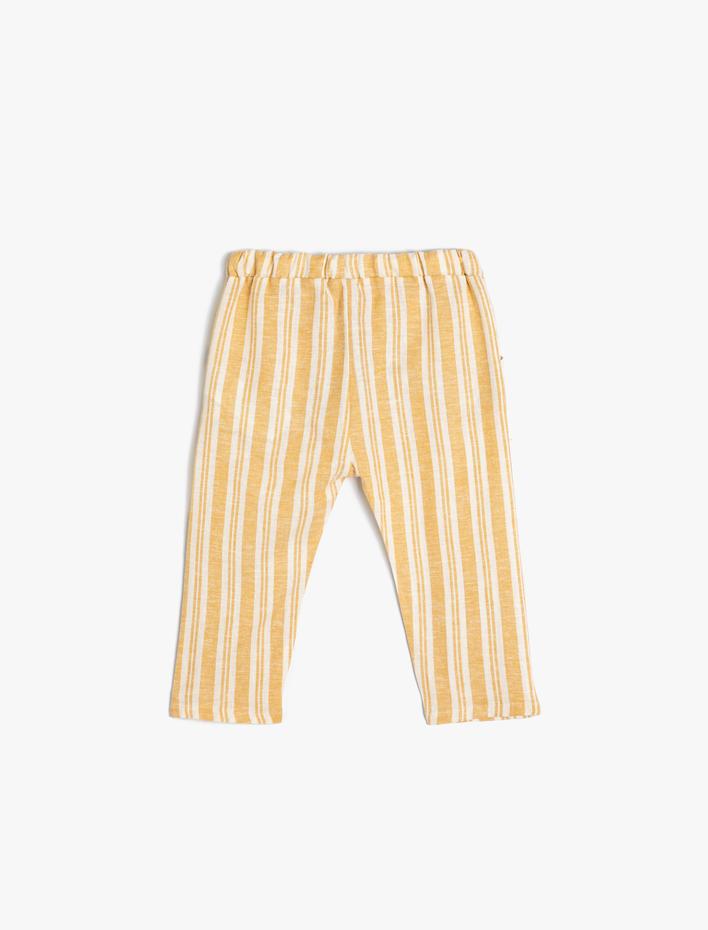 Erkek Bebek Keten Pantolon Beli Bağlamalı Cepli