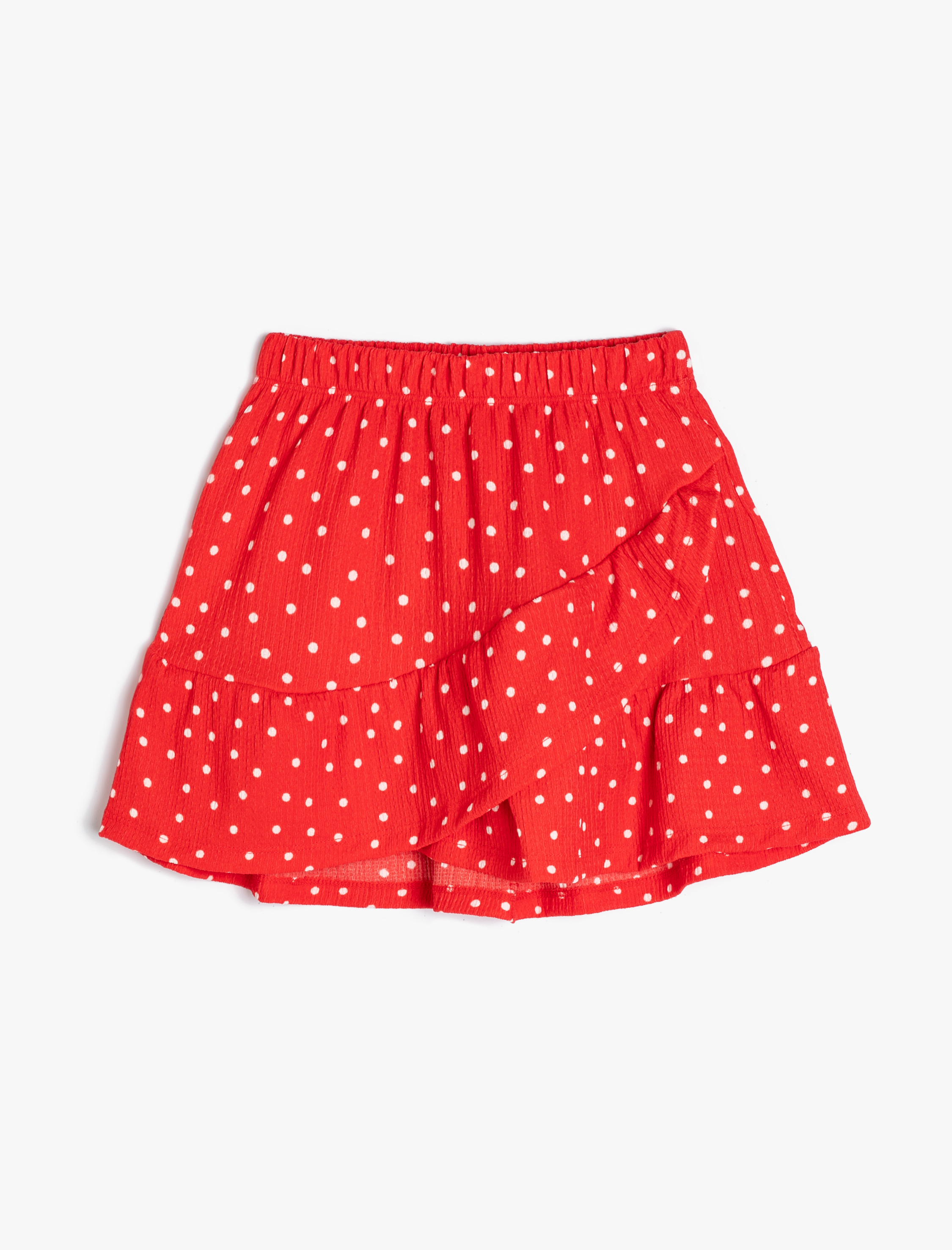  Kız Çocuk Mini Etek Fırfırlı Katlı Beli Lastikli Puantiyeli