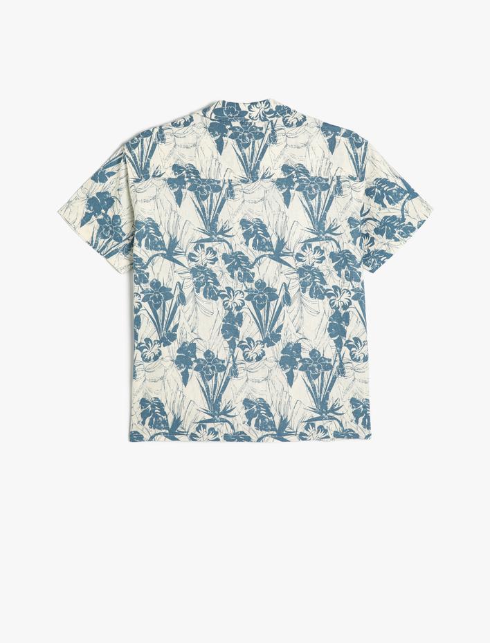 Erkek Çocuk Gömlek Çiçek Desenli Kısa Kollu Cepli Keten Karışımlı