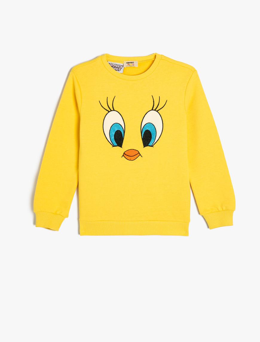  Kız Çocuk Tweety Sweatshirt Lisanslı Bisiklet Yaka Pamuklu