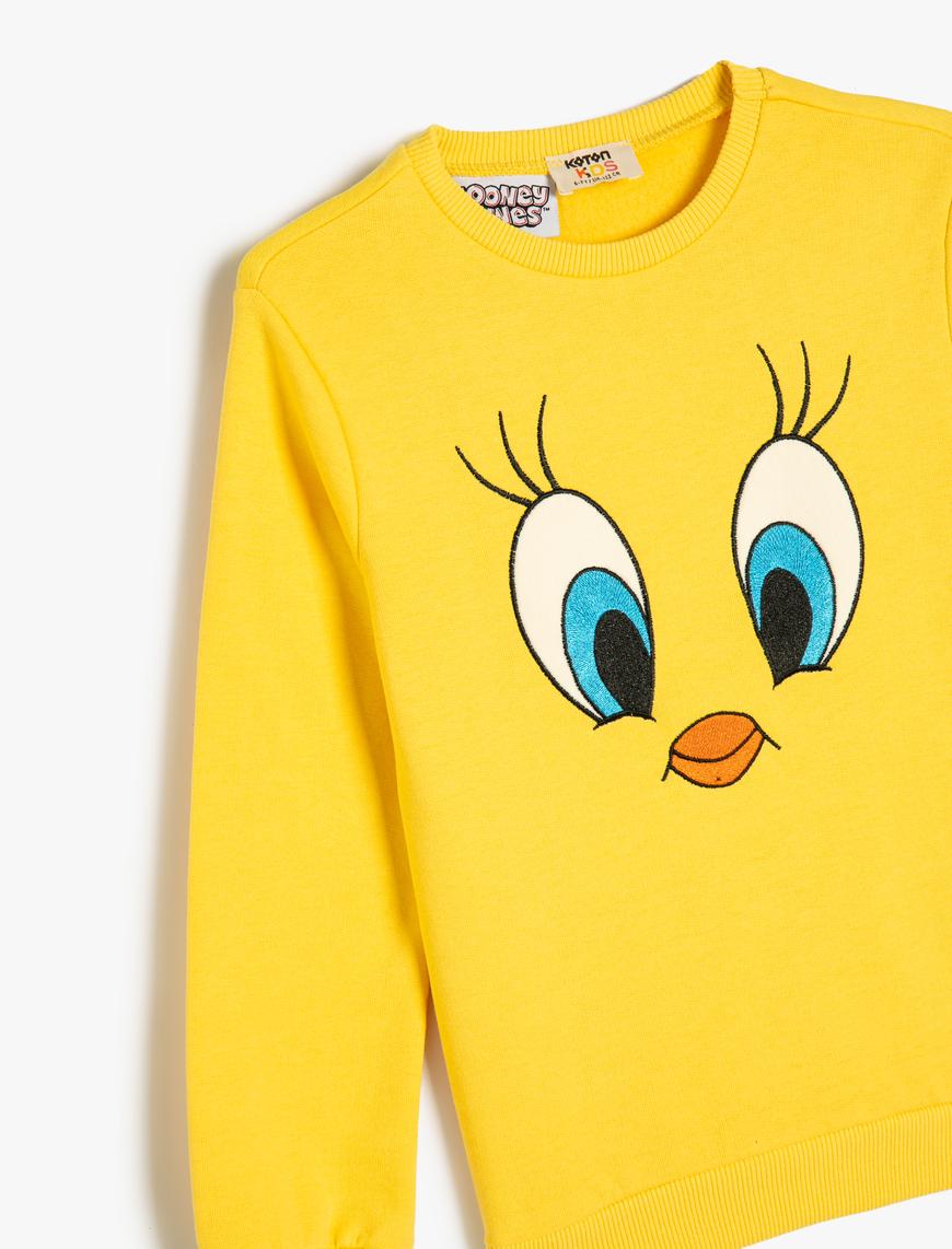  Kız Çocuk Tweety Sweatshirt Lisanslı Bisiklet Yaka Pamuklu