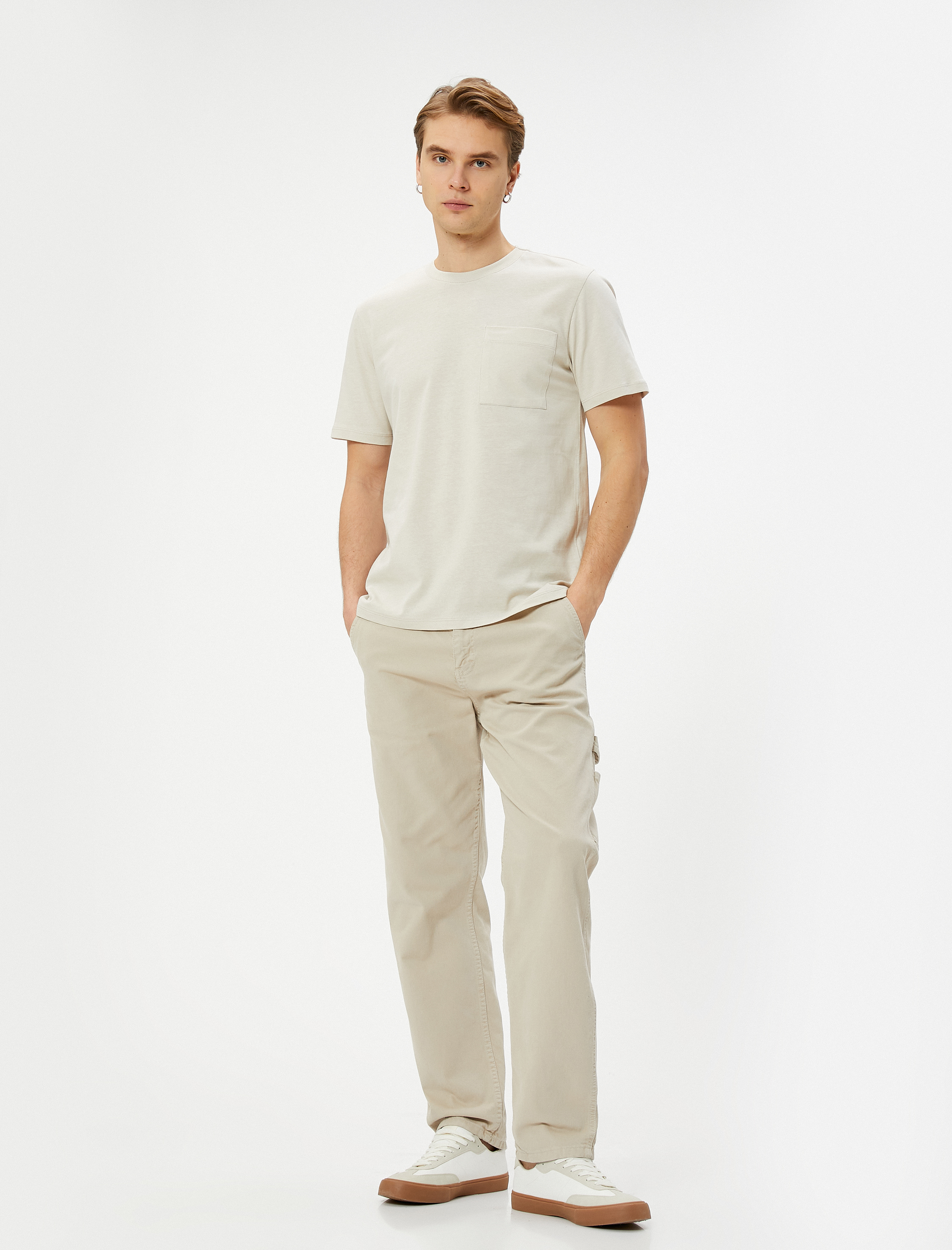   Basic Tişört Cep Detaylı Bisiklet Yaka Kısa Kollu Pamuklu