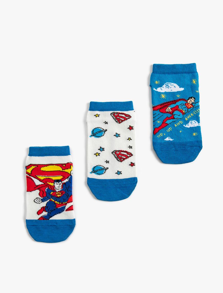  Erkek Çocuk 3'lü Superman Lisanslı Çorap Seti