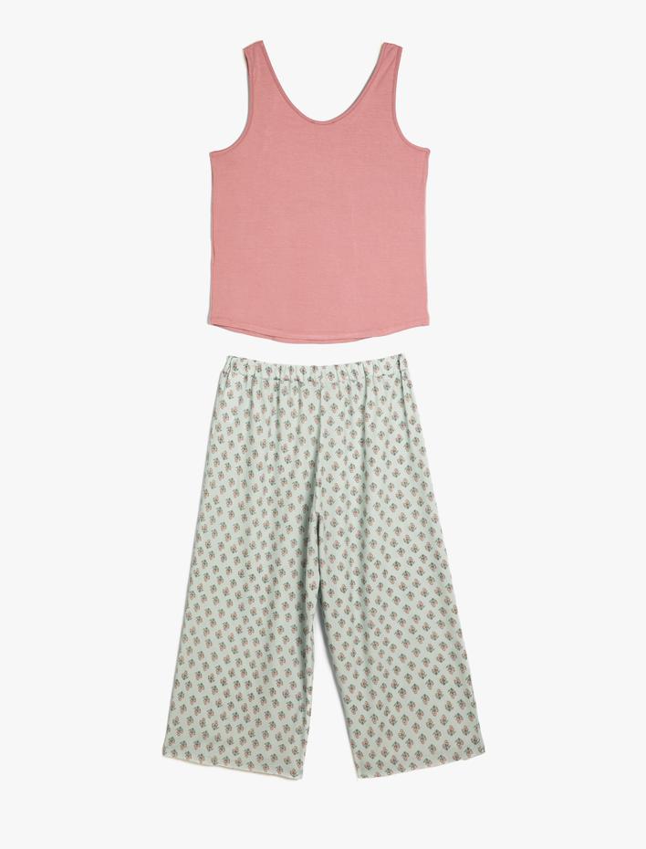  Pijama Takımı Baskı Detaylı Viskon Kumaş