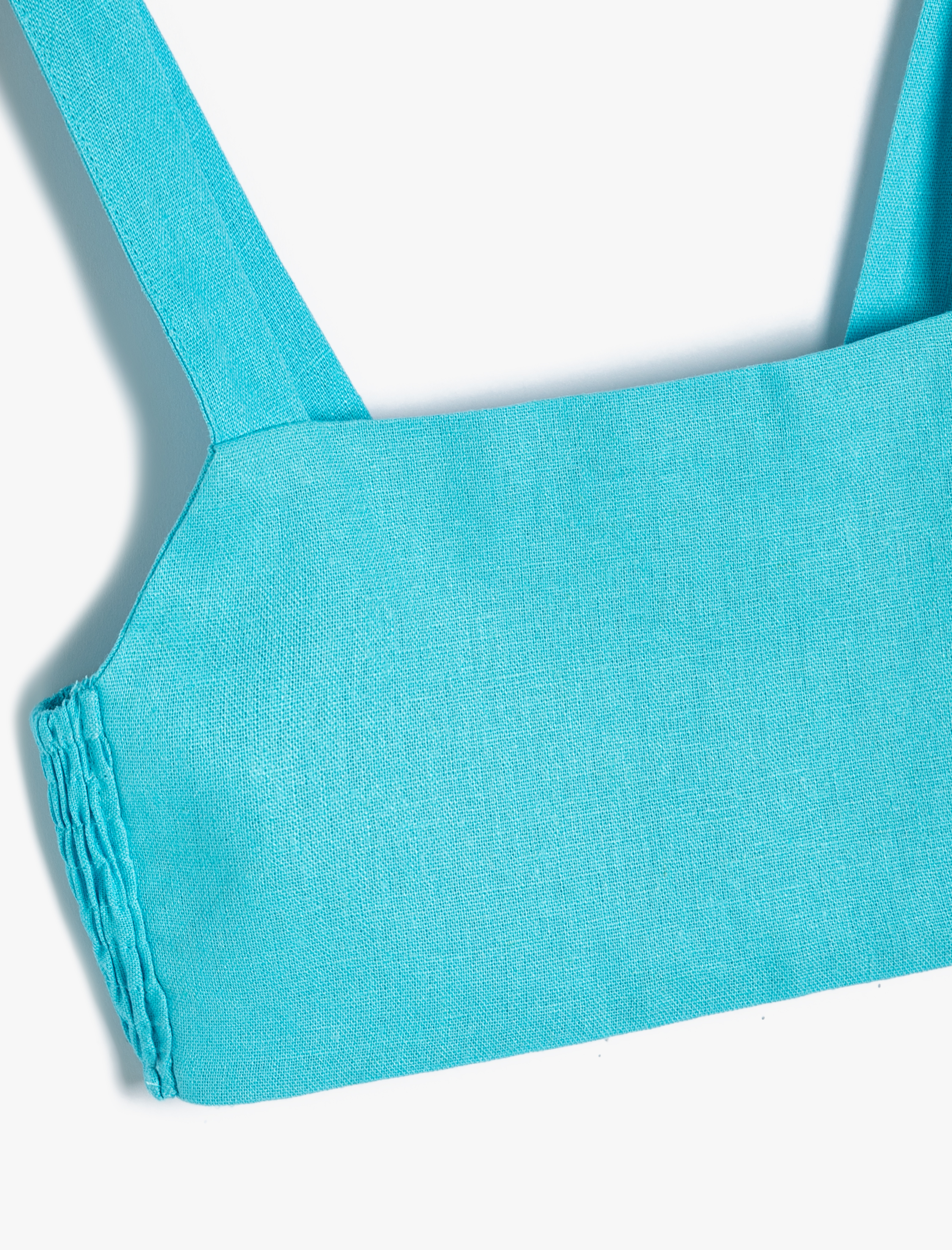  Kız Çocuk Crop Keten Bluz Askılı Arkası Pencere Detaylı Gipeli