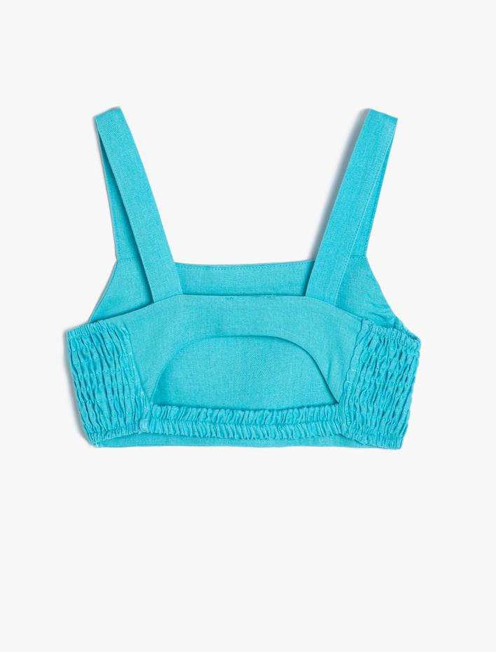 Kız Çocuk Crop Keten Bluz Askılı Arkası Pencere Detaylı Gipeli