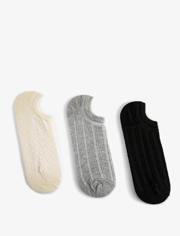 Kadın Görünmez Çorap Seti 3'lü Dokulu Çok Renkli