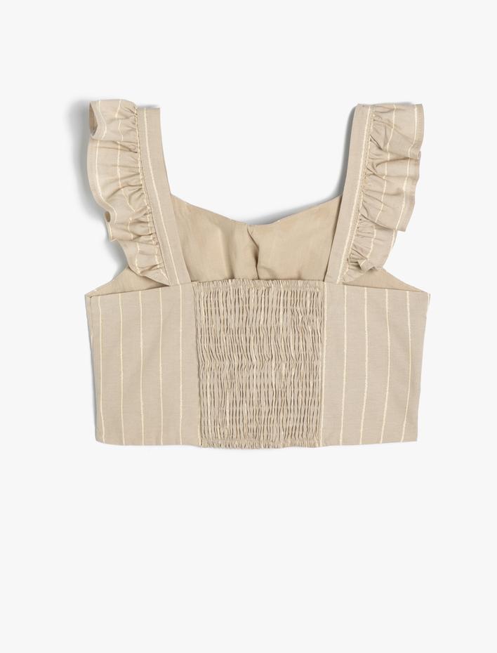 Kız Çocuk Crop Bluz Fırfırlı Kolsuz Pamuklu