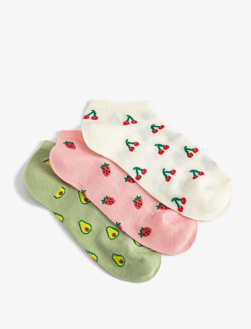  Kadın 3'lü Patik Çorap Seti Meyve Desenli
