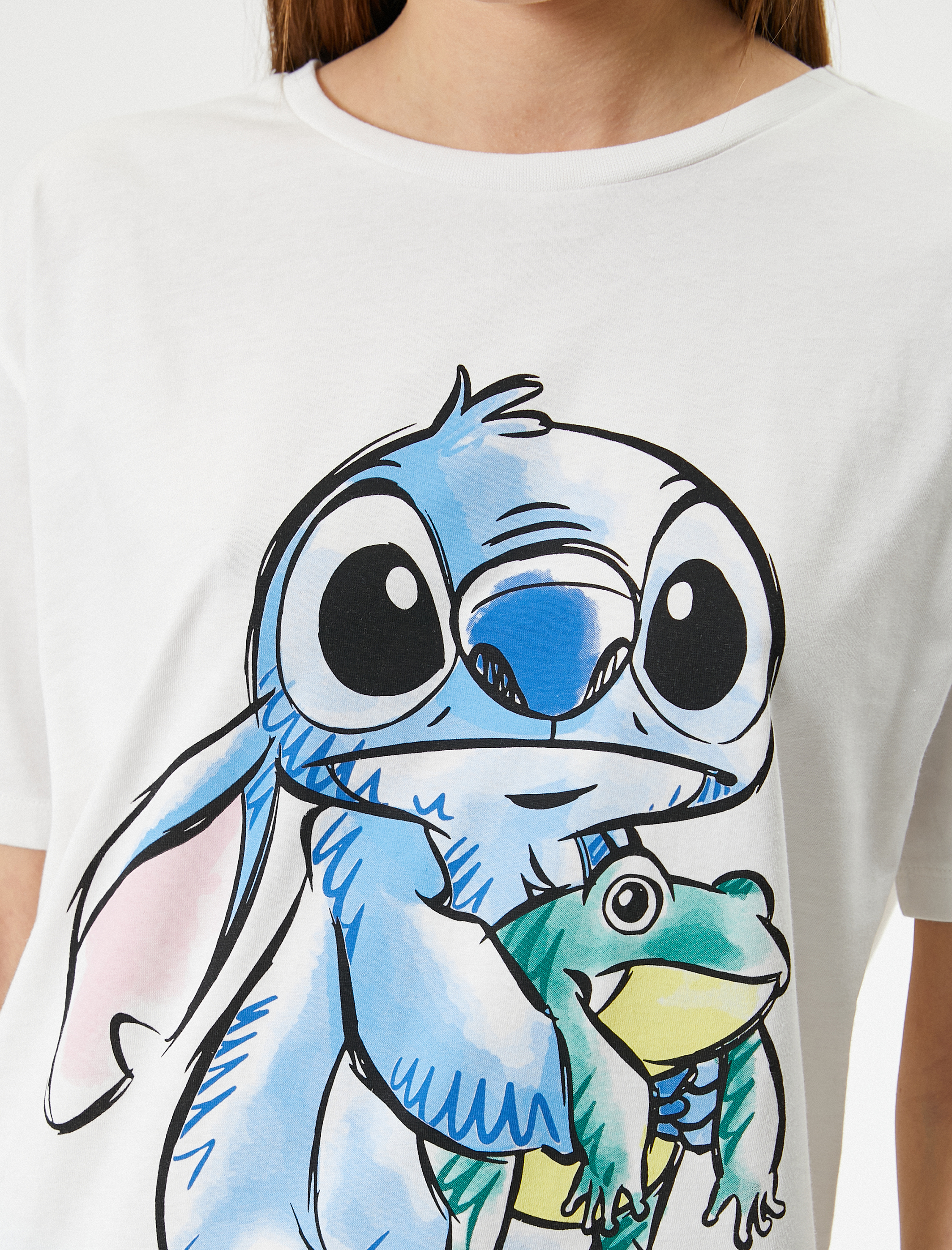   Stitch Tişört Lisanslı Kısa Kollu Bisiklet Yaka Pamuklu Rahat Kalıp