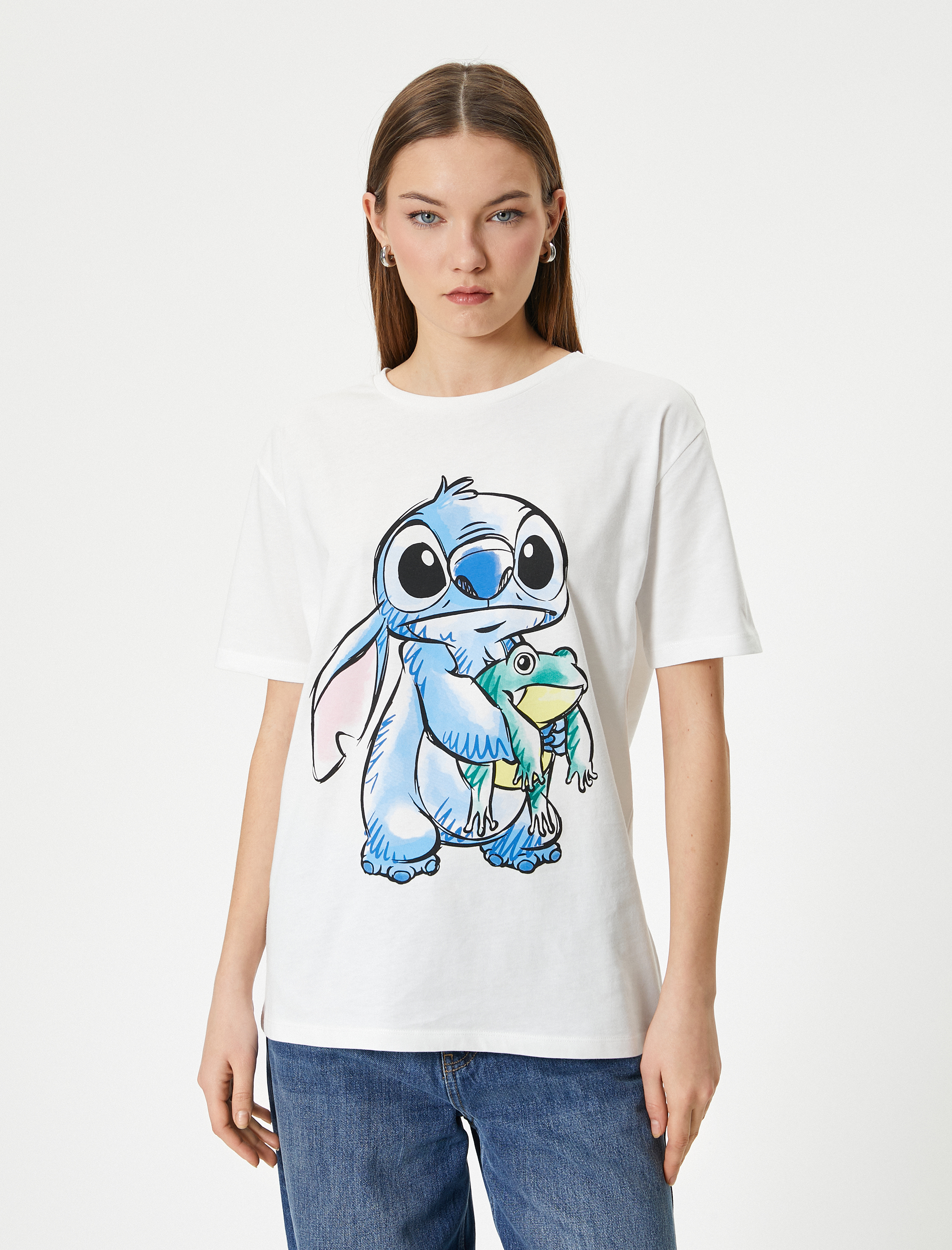   Stitch Tişört Lisanslı Kısa Kollu Bisiklet Yaka Pamuklu Rahat Kalıp