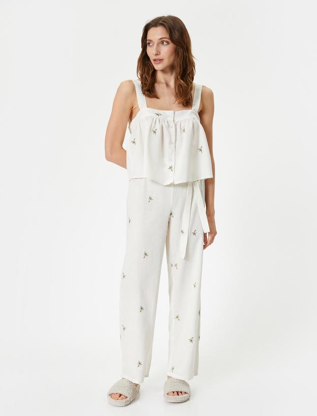 Pijama Altı Çiçek İşleme Detaylı  Keten Karışımlı_1