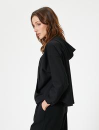 Kapşonlu Sweatshirt Yarım Fermuarlı Kanguru Cepli
