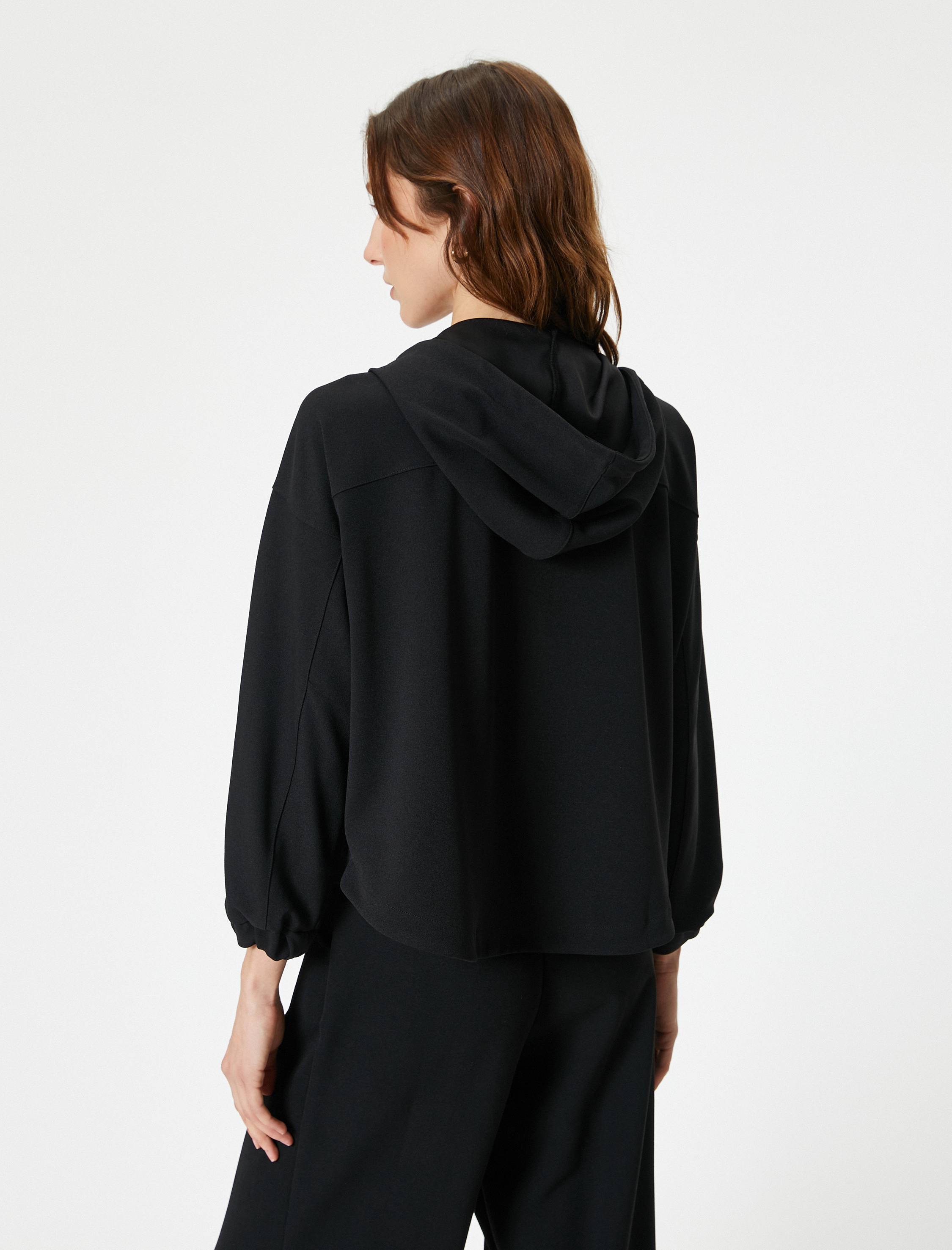   Kapşonlu Sweatshirt Yarım Fermuarlı Kanguru Cepli