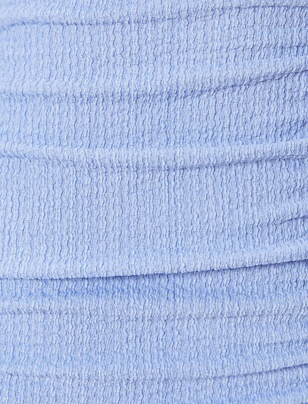 Mini Kalem Elbise İnce Askılı Drapeli Fırfır Detaylı Kalp Yaka Slim Fit_5