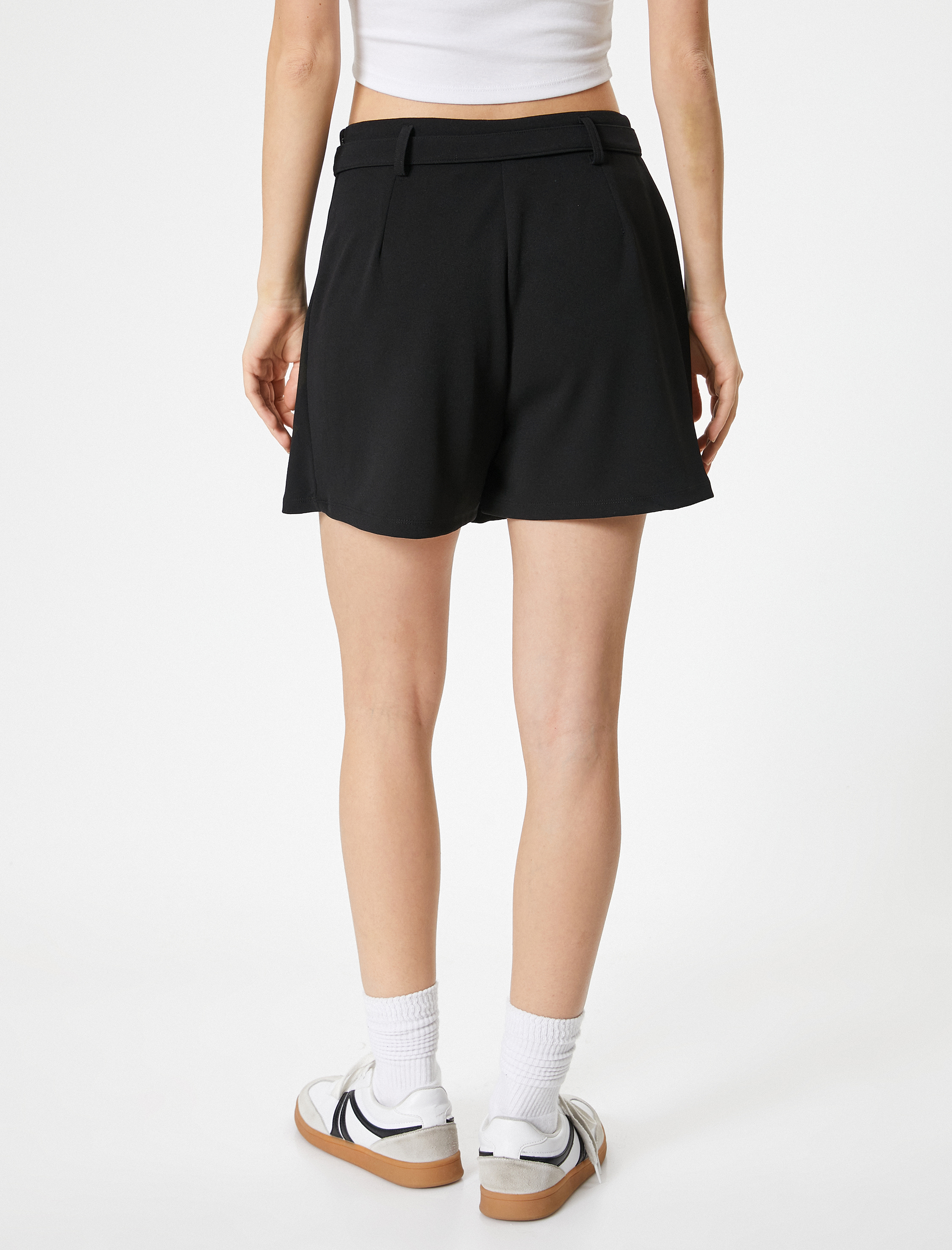   Kalın Pileli Mini A Kesim Etek Standart Bel Kemer Detaylı