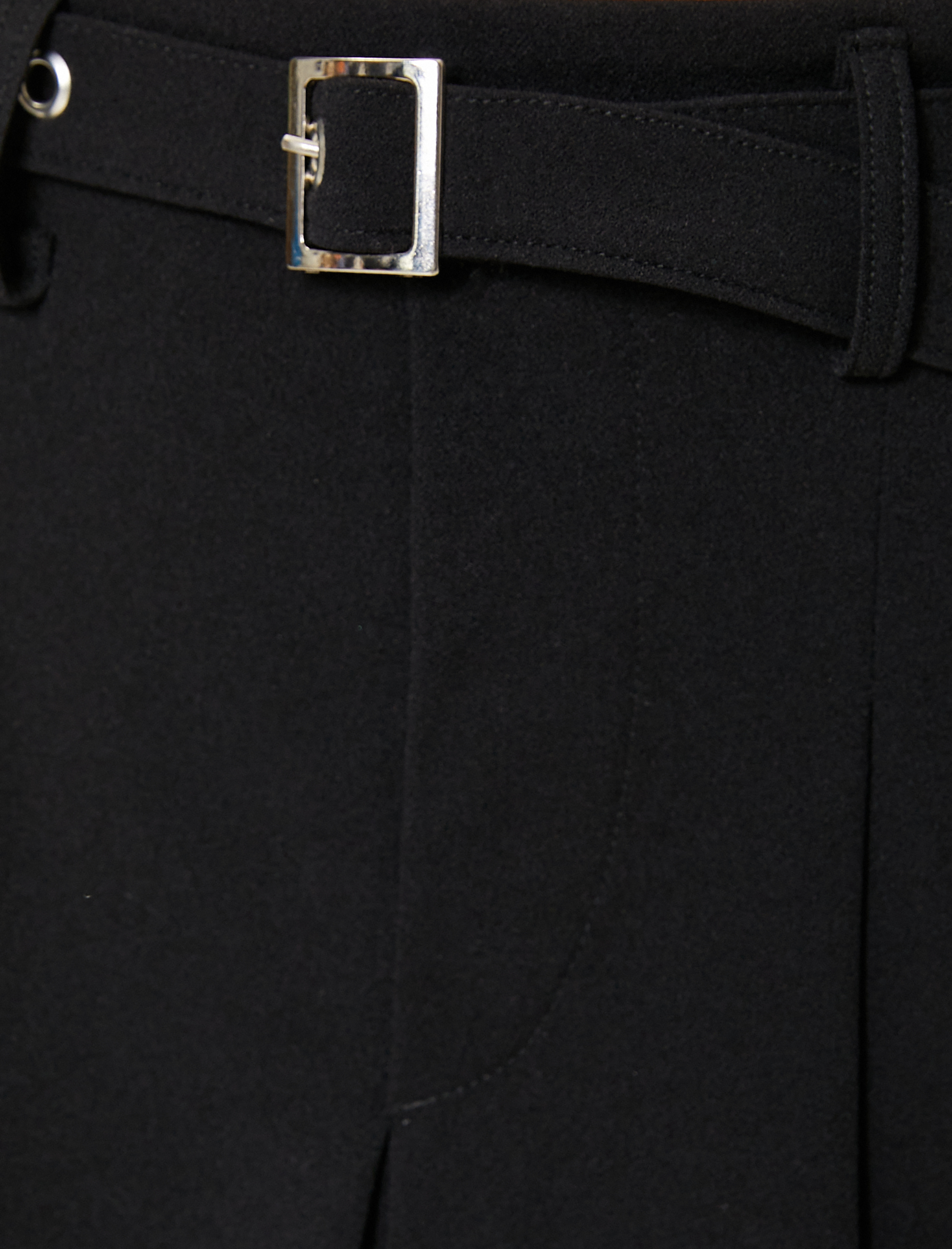   Kalın Pileli Mini A Kesim Etek Standart Bel Kemer Detaylı