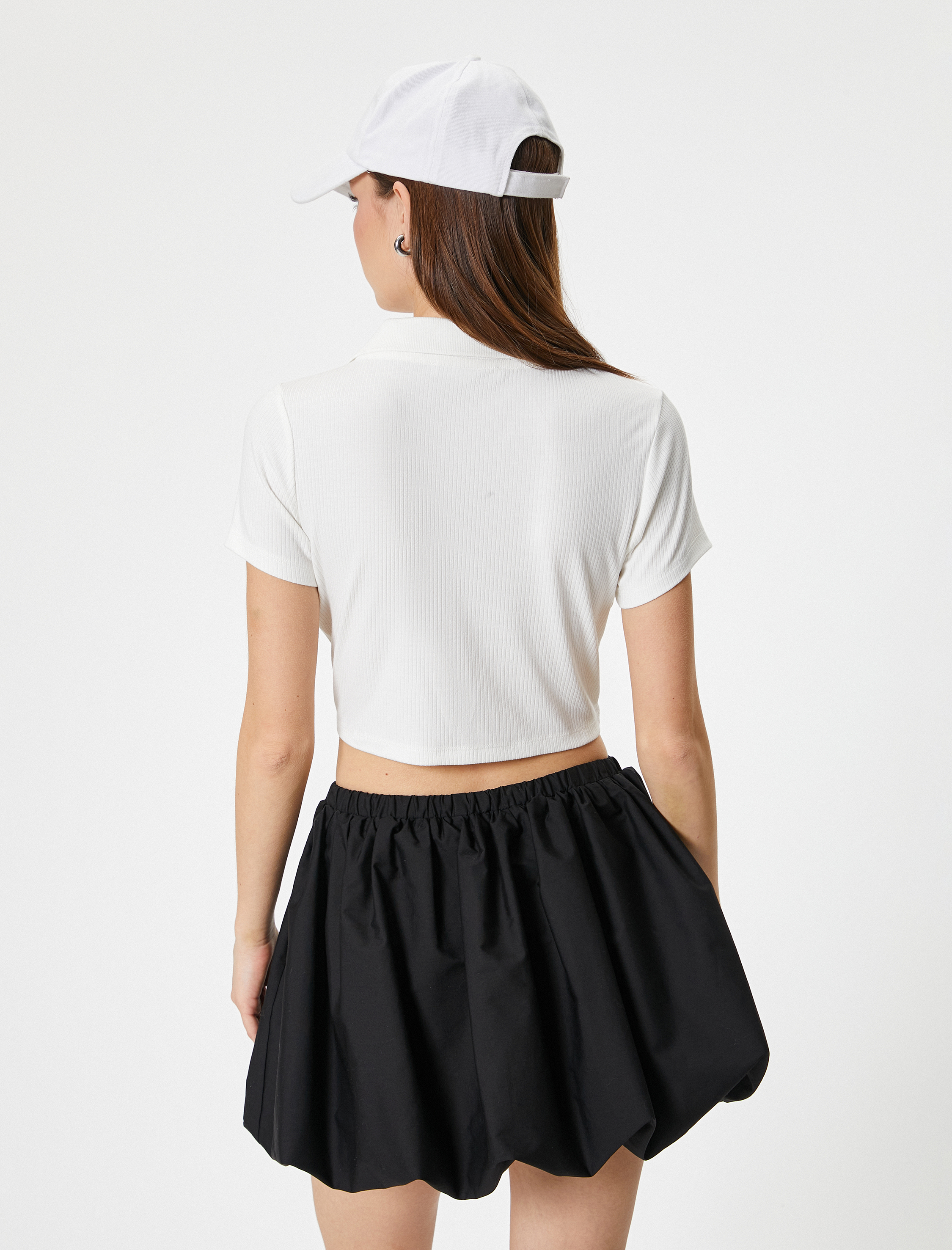 Crop Polo Yaka Tişört Kısa Kollu Slim Fit Kaşkorse Viskon