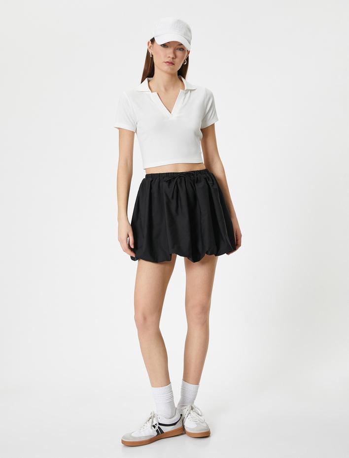  Crop Polo Yaka Tişört Kısa Kollu Slim Fit Kaşkorse Viskon