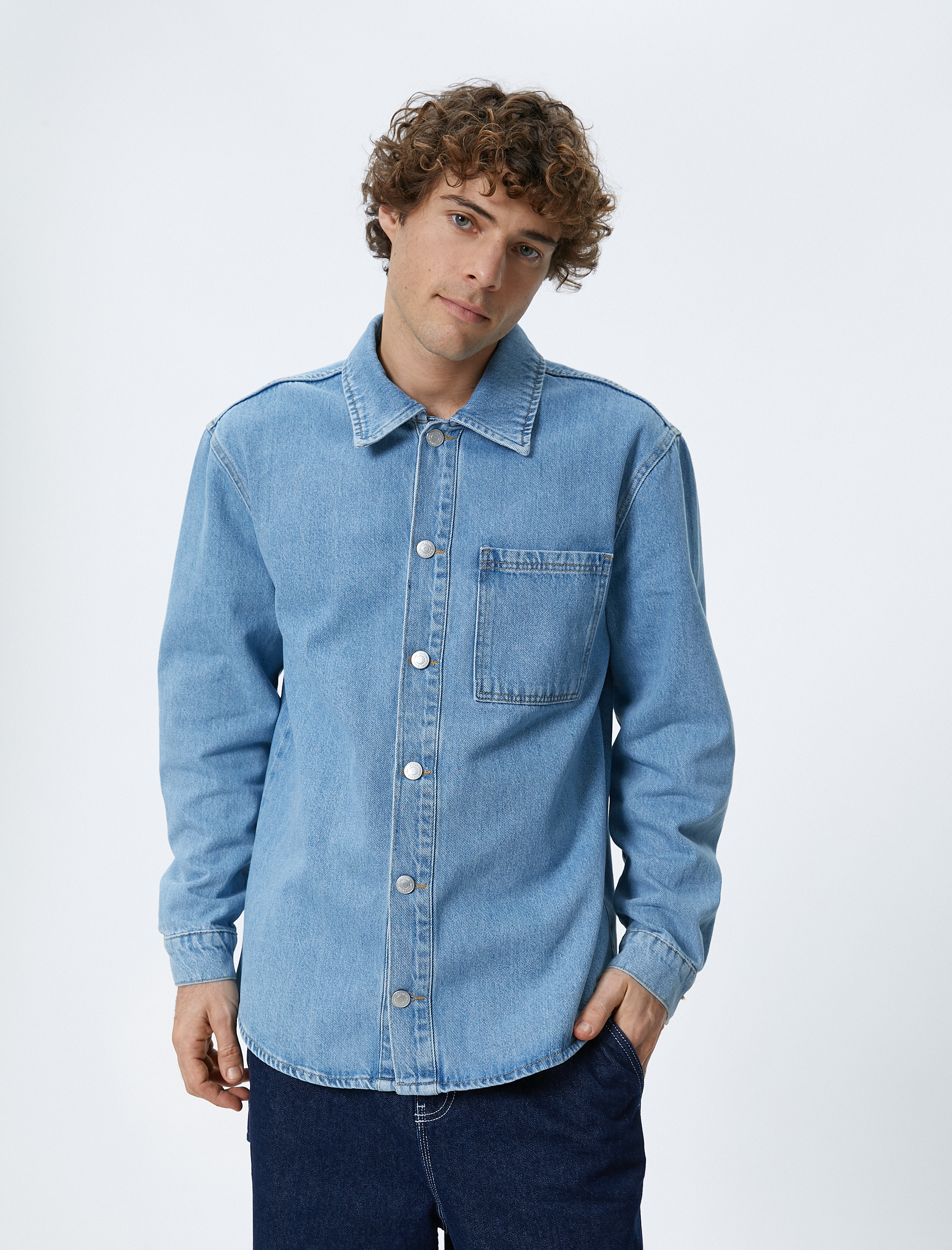   Kot Gömlek Ceket Cep Detaylı Düğmeli Klasik Yaka