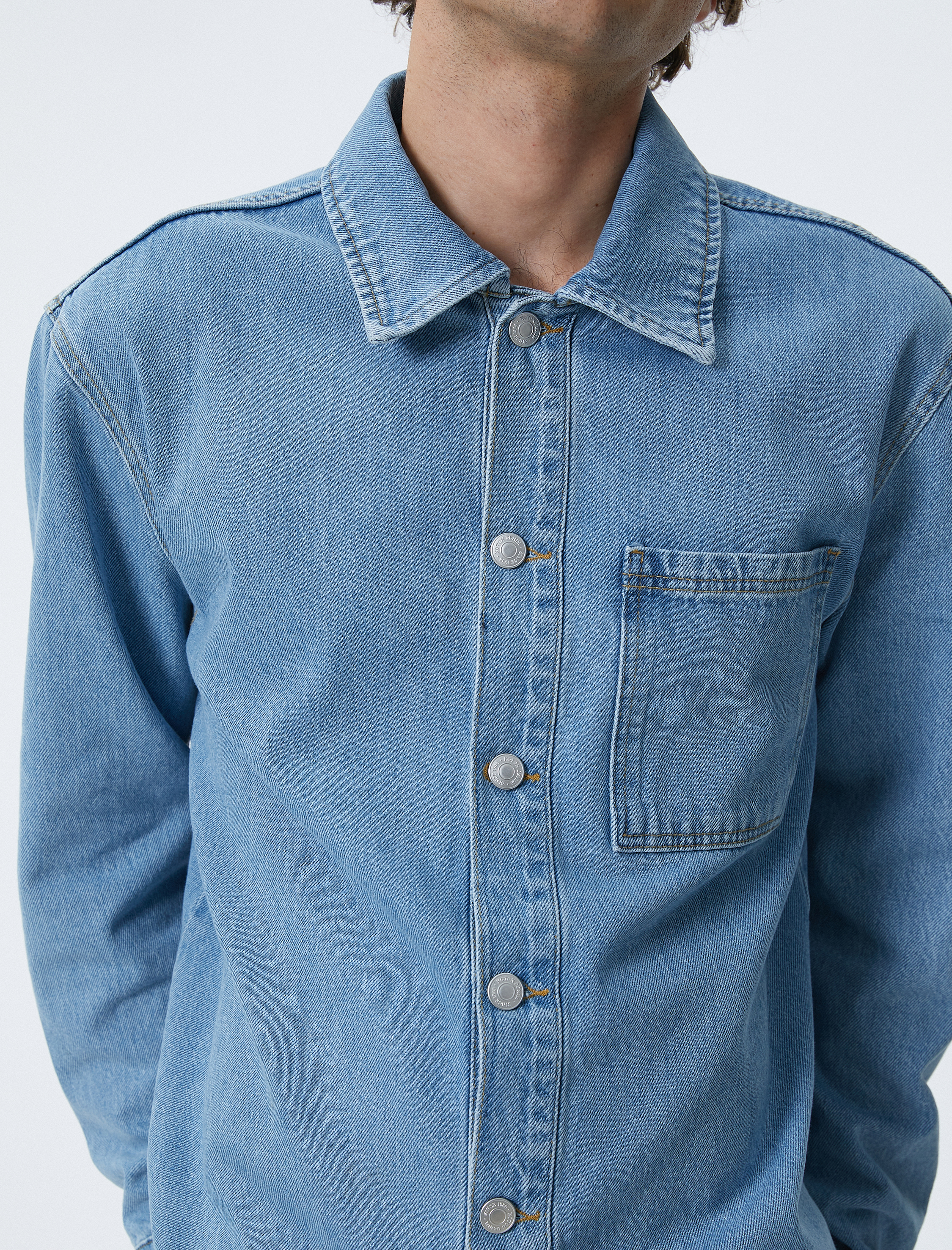   Kot Gömlek Ceket Cep Detaylı Düğmeli Klasik Yaka