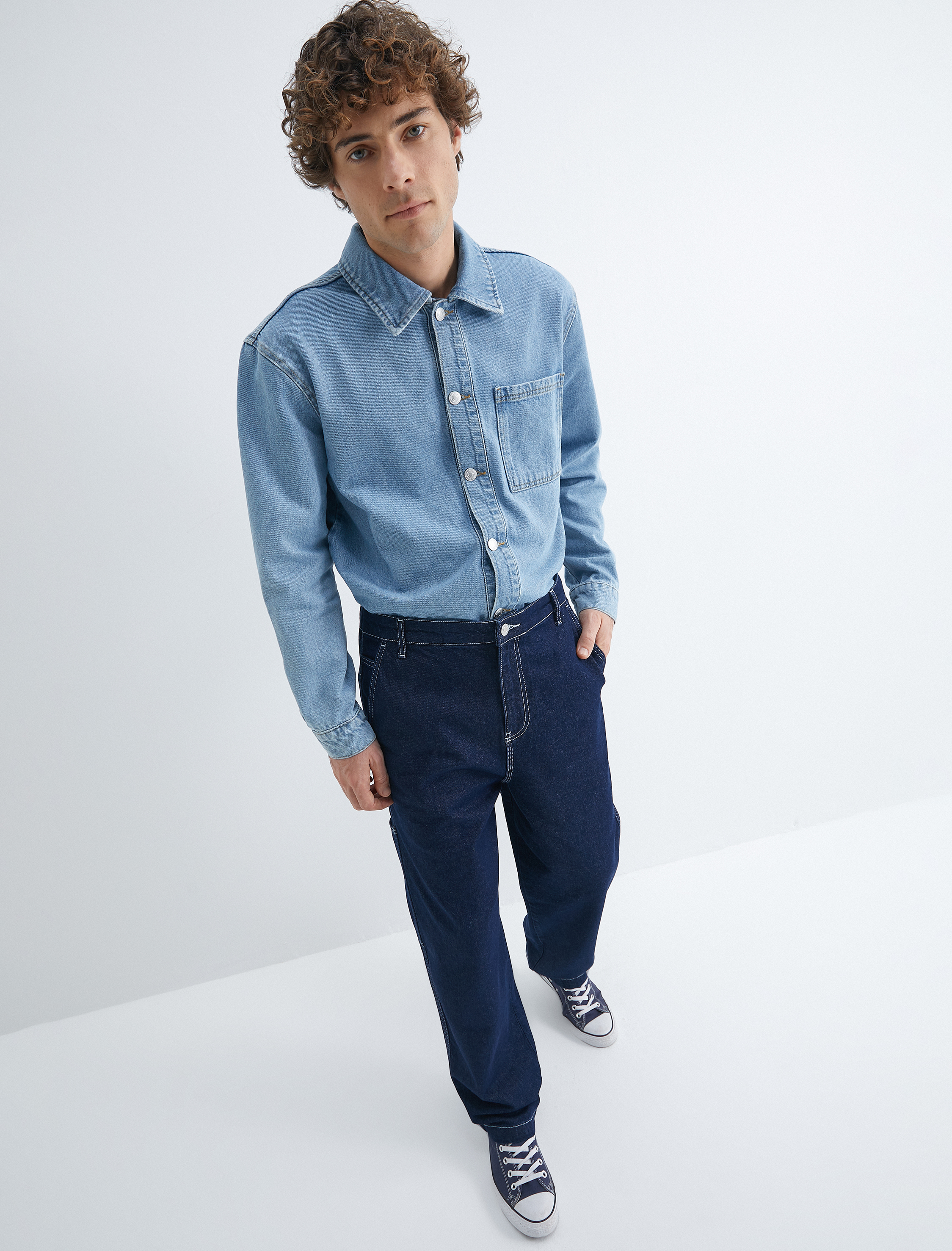   Kot Gömlek Ceket Cep Detaylı Düğmeli Klasik Yaka