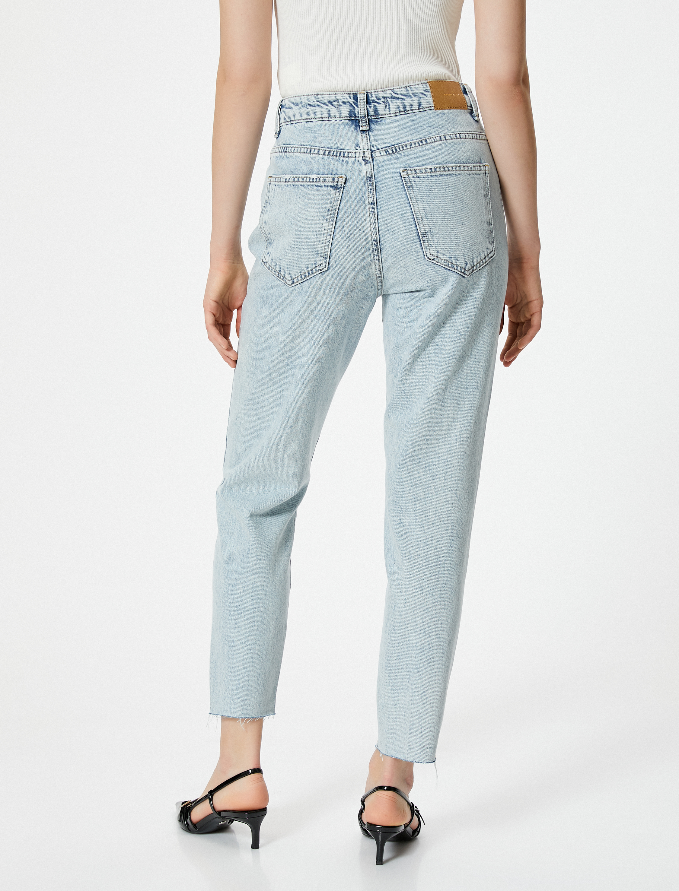   Mom Fit Kot Pantolon Standart Bel Cepli Pamuklu - Mom Jean