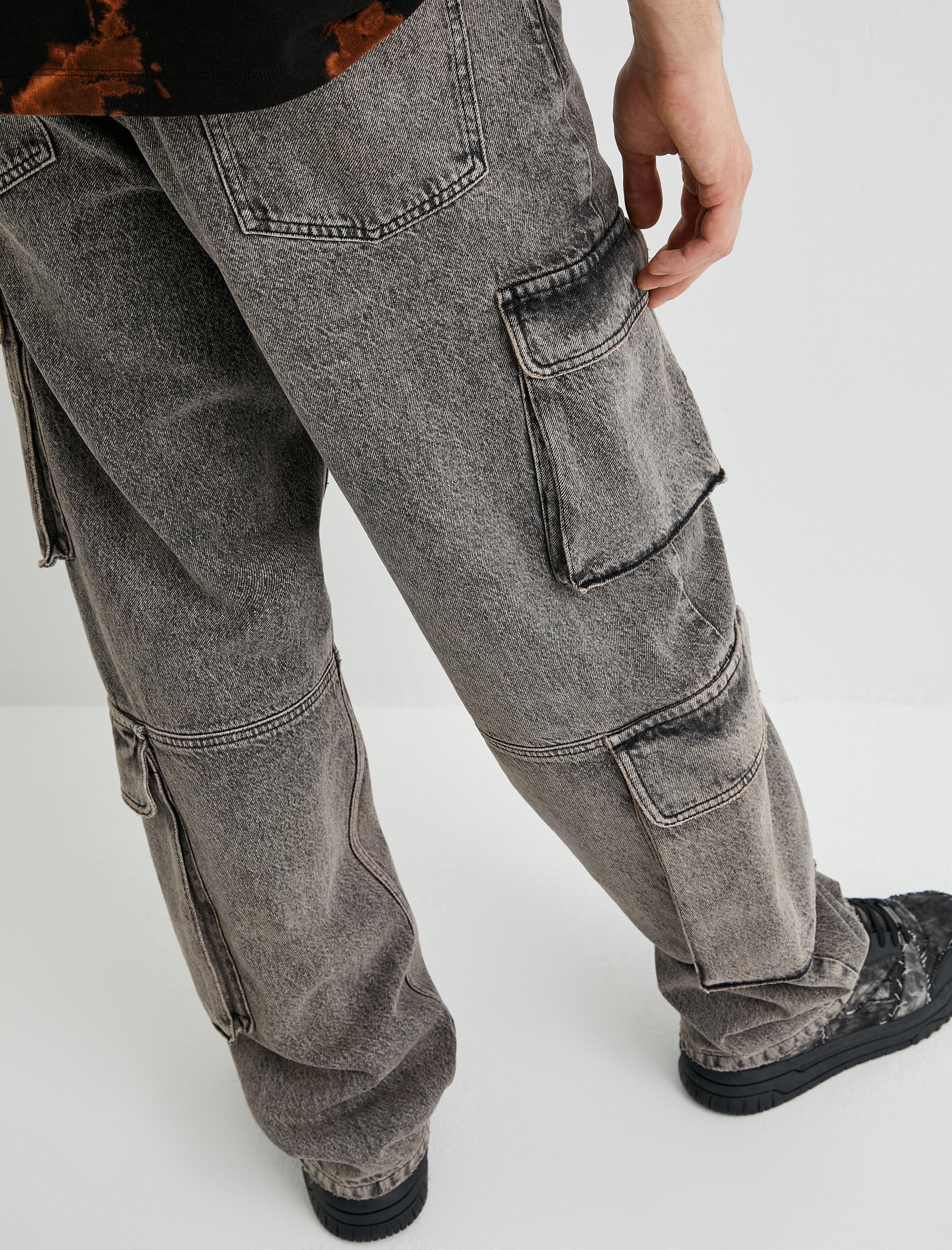   Bol Kot Pantolon Kargo Cepli Yıkamalı Düğmeli